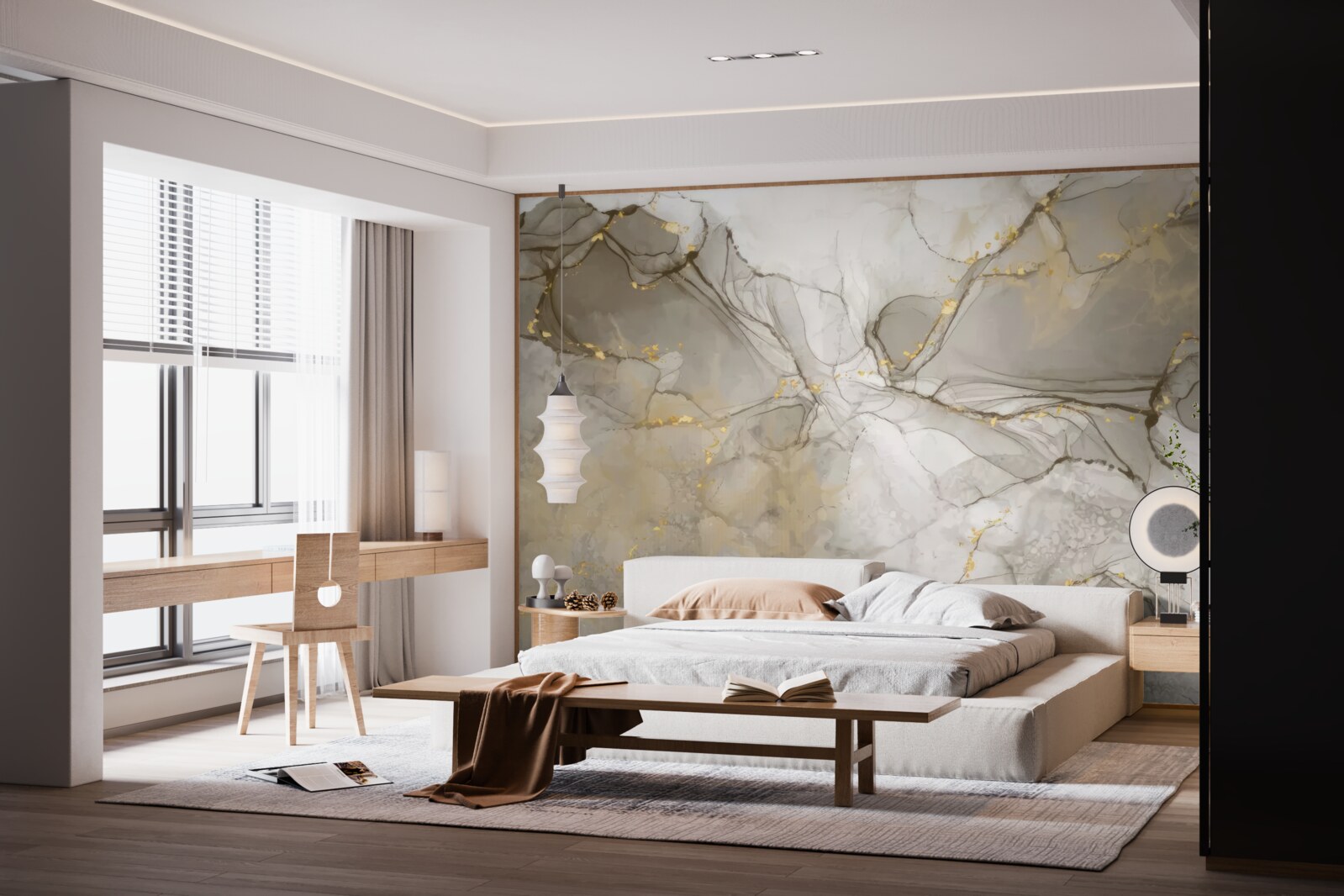 Fototapeta biało-szary ze złoconym marmurem