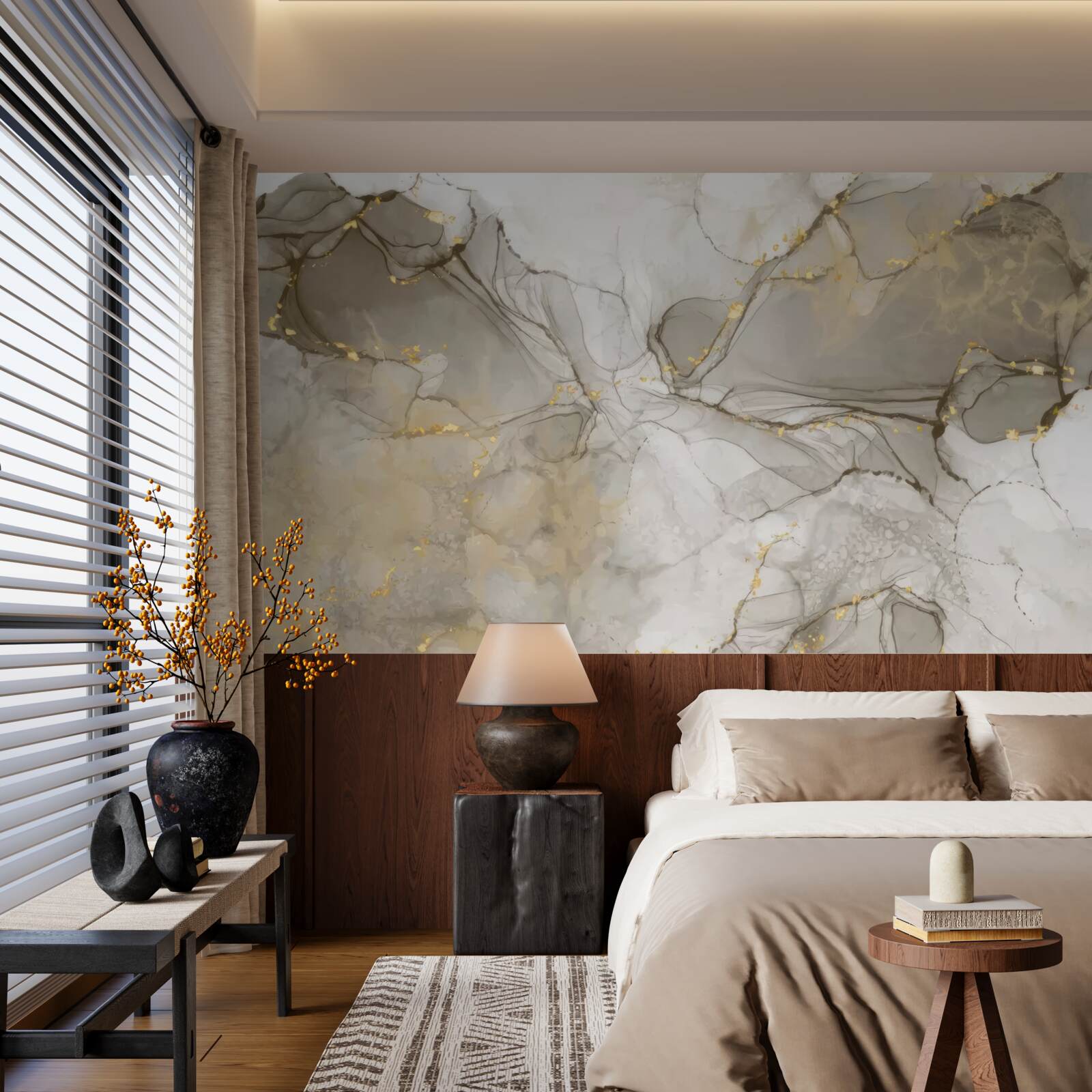 Fototapeta biało-szary ze złoconym marmurem