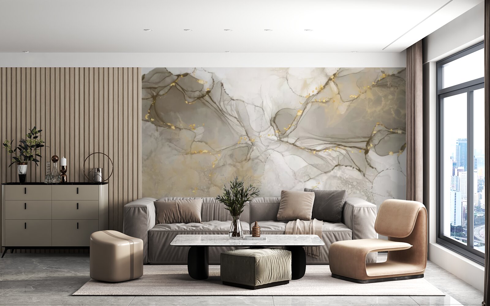 Fototapeta biało-szary ze złoconym marmurem