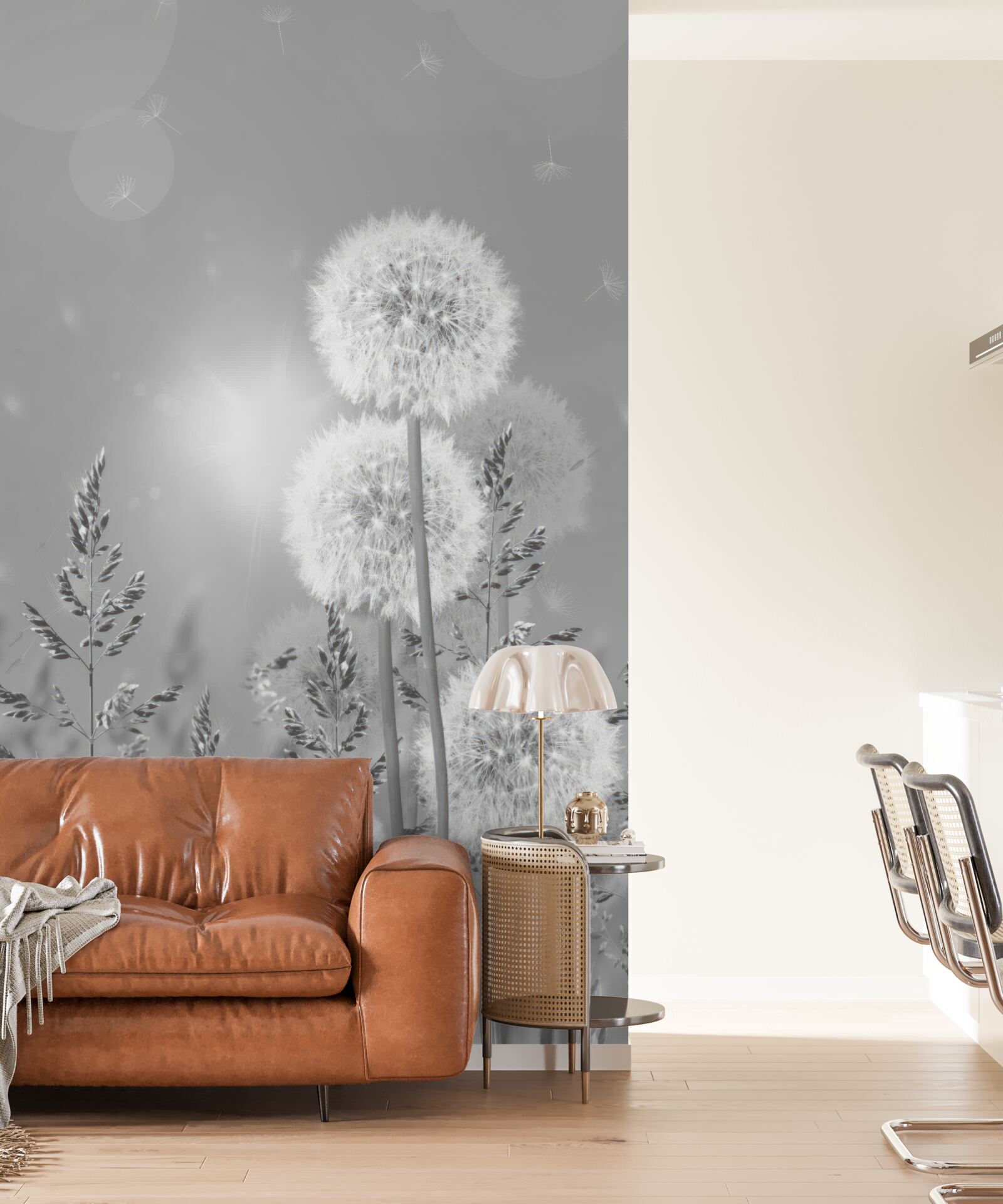 Fototapeta mniszki w odcieniach czerni i bieli