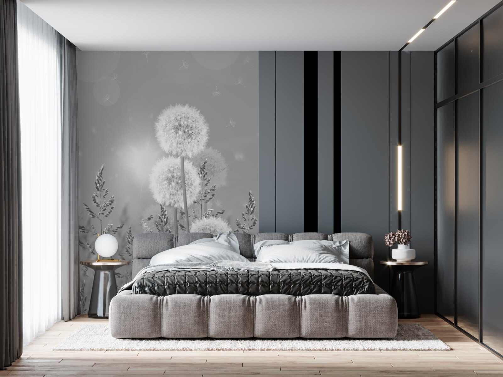 Fototapeta mniszki w odcieniach czerni i bieli