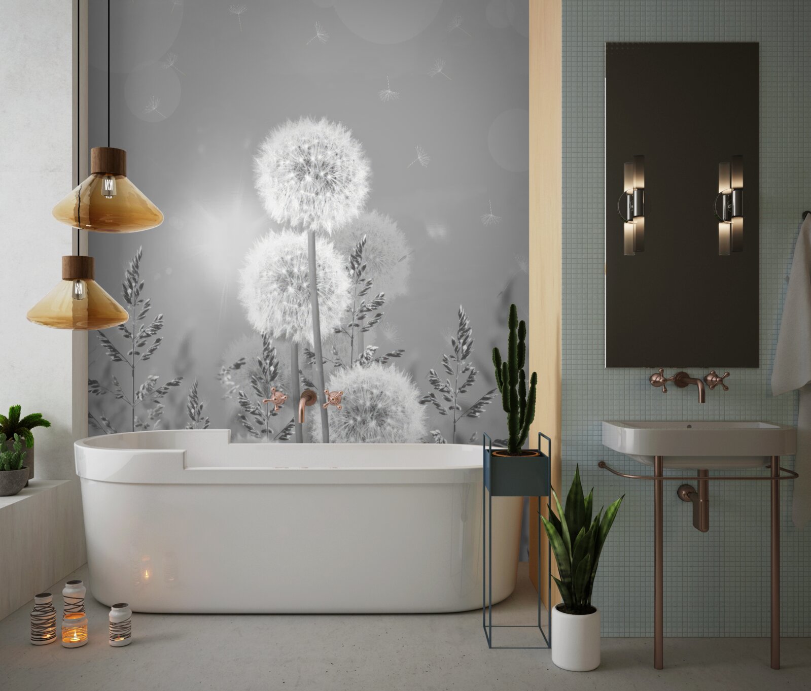 Fototapeta mniszki w odcieniach czerni i bieli