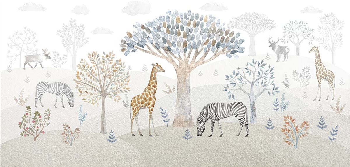 Fototapeta w lesie żyją żyrafy, zebry i jelenie