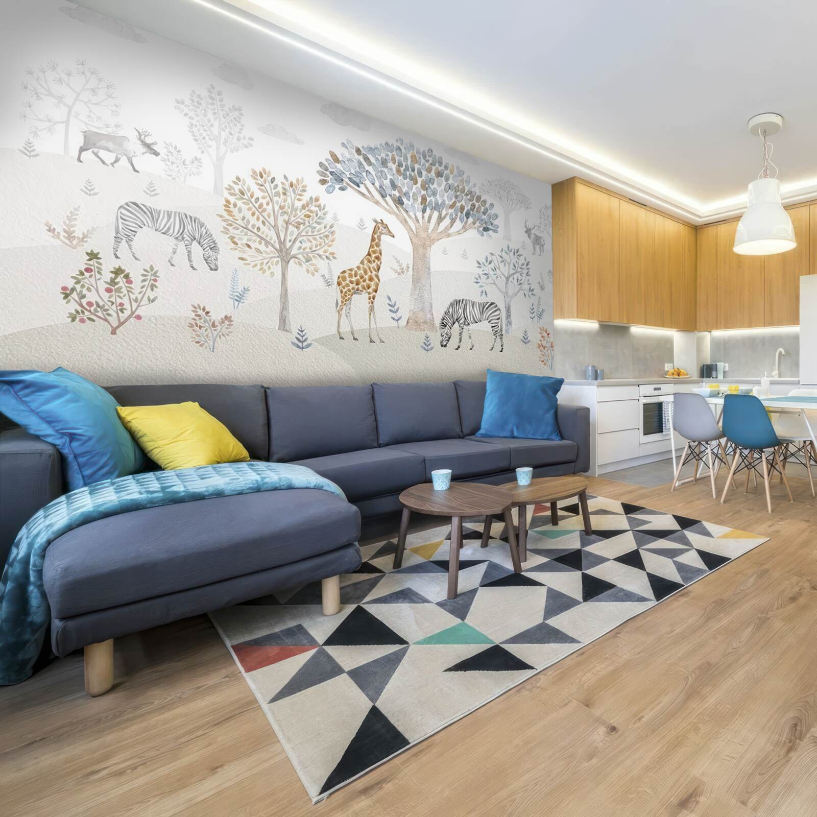 Fototapeta w lesie żyją żyrafy, zebry i jelenie