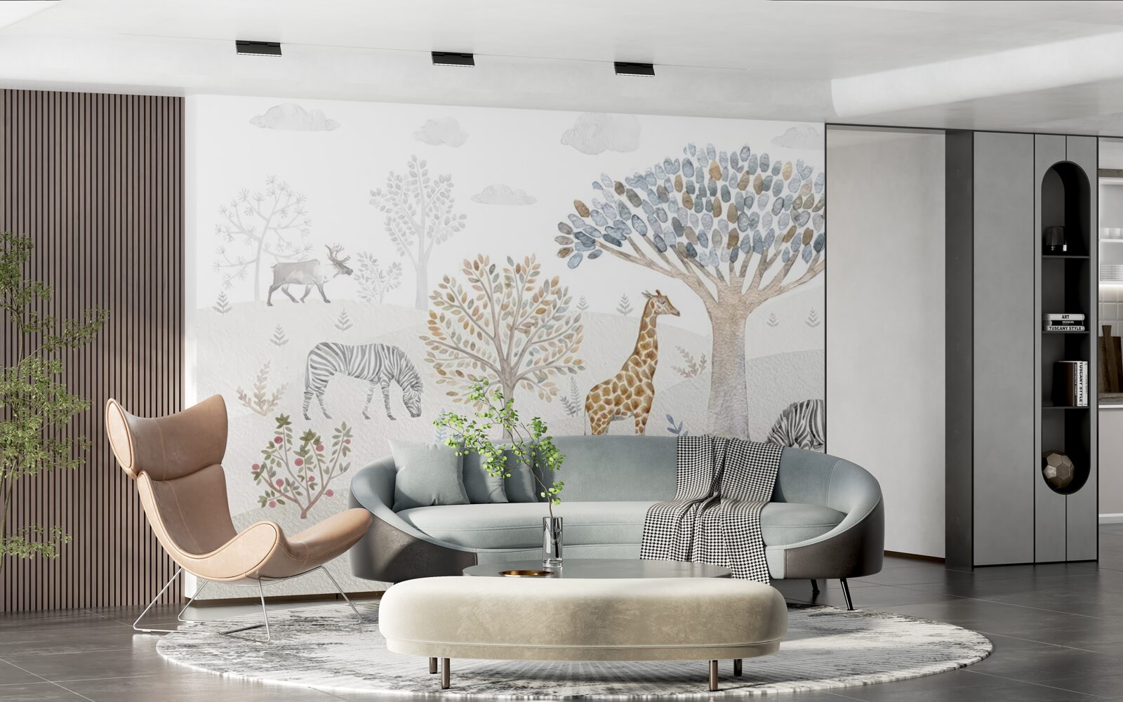 Fototapeta w lesie żyją żyrafy, zebry i jelenie