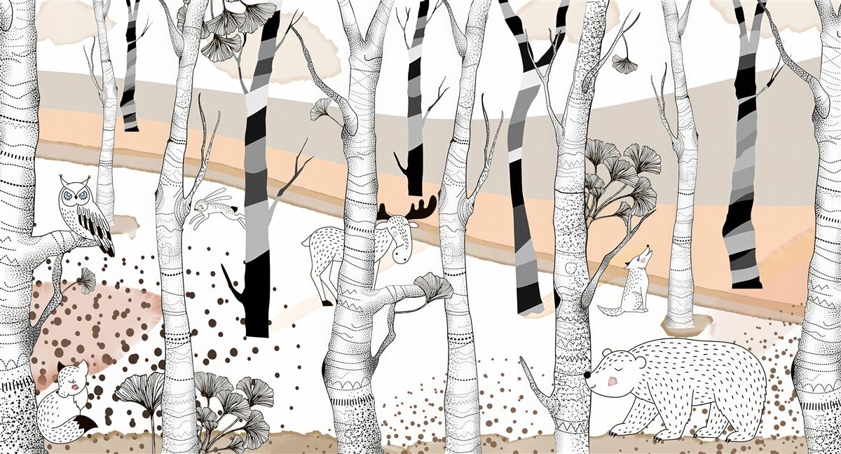 Fototapeta przedstawione zwierzęta wśród drzew