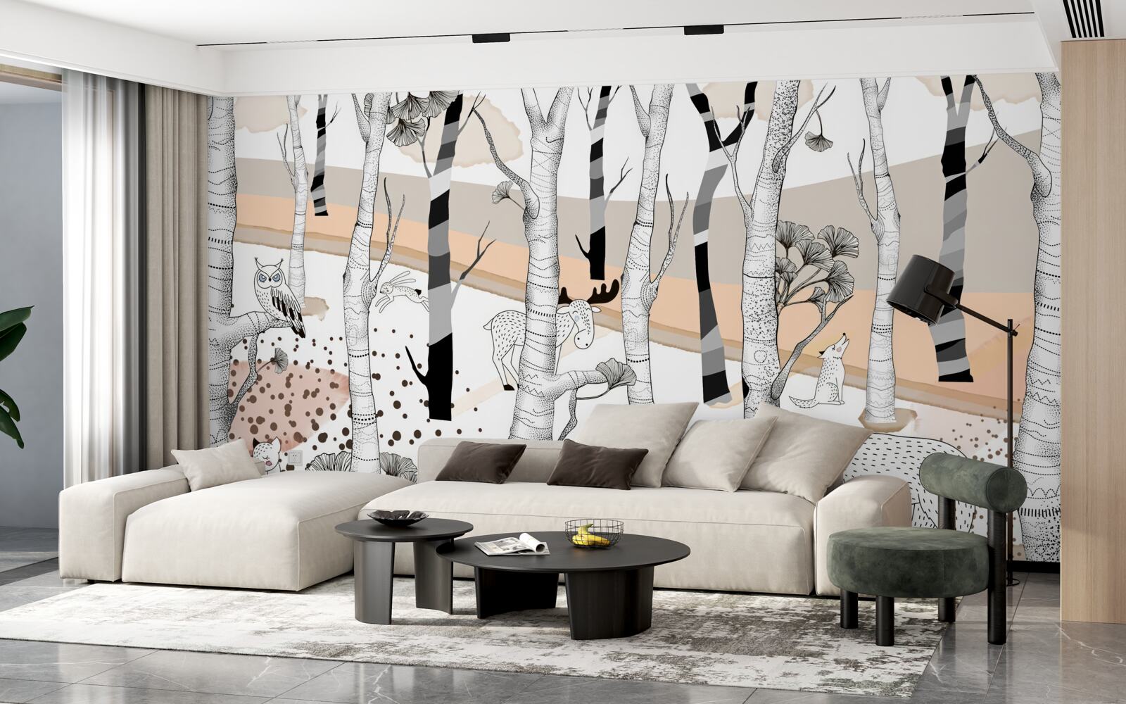 Fototapeta przedstawione zwierzęta wśród drzew