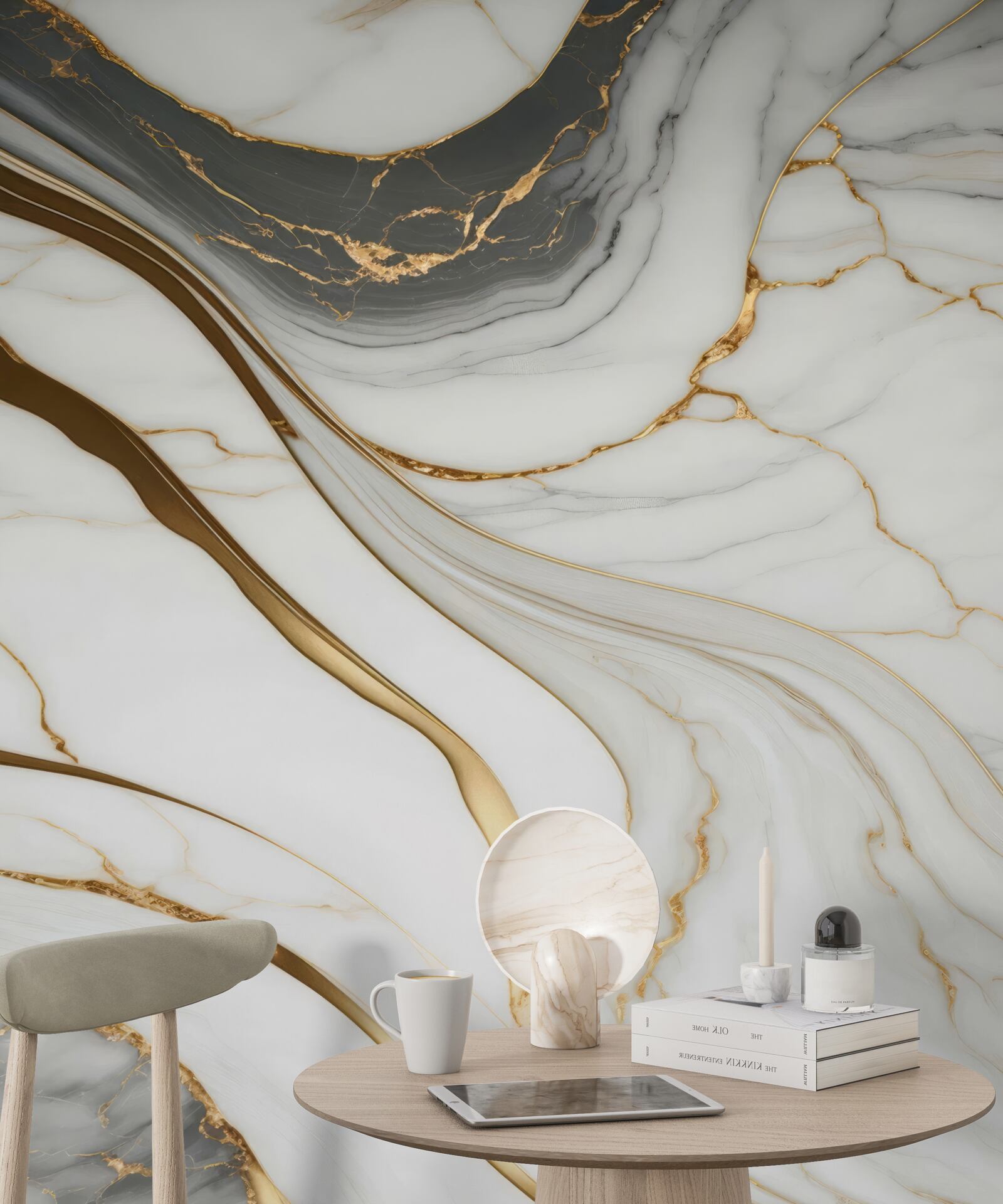 Fototapeta szary marmur ze złotymi odcieniami