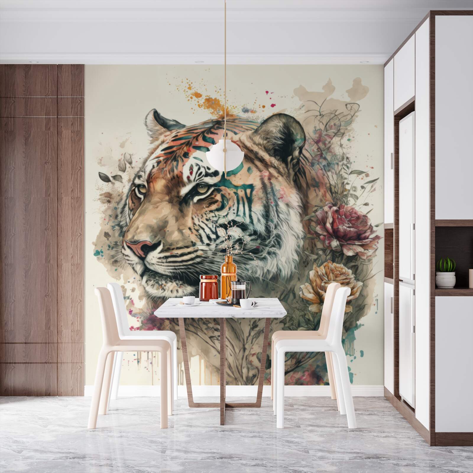 Fototapeta tygrys wśród kwiatów