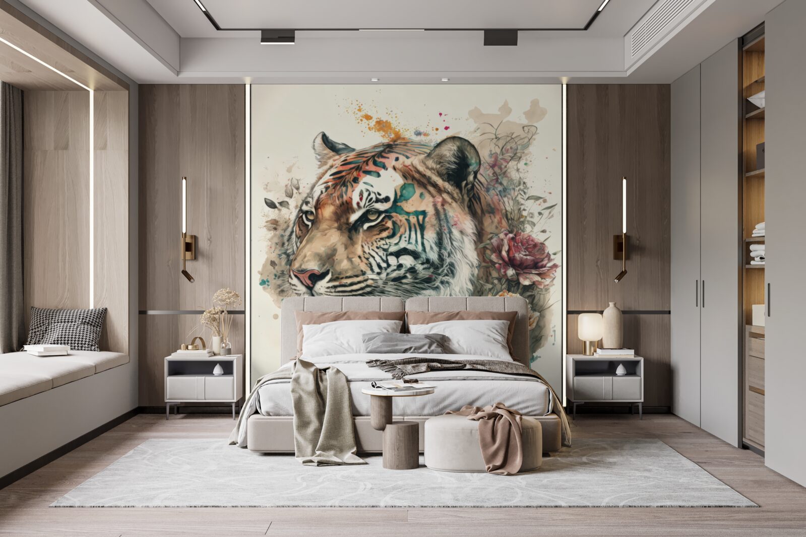 Fototapeta tygrys wśród kwiatów