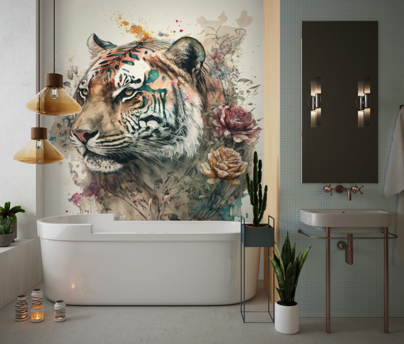 Fototapeta tygrys wśród kwiatów