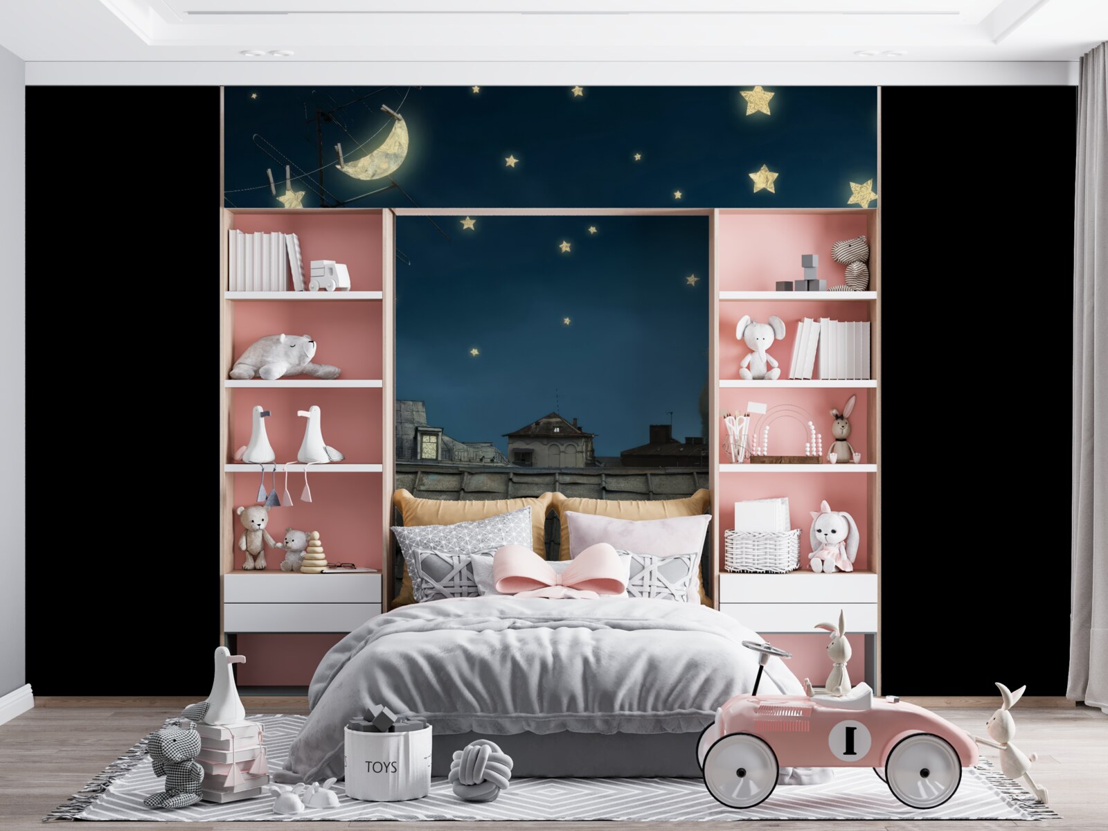 Fototapeta na dachu biały kot podziwia gwiazdy