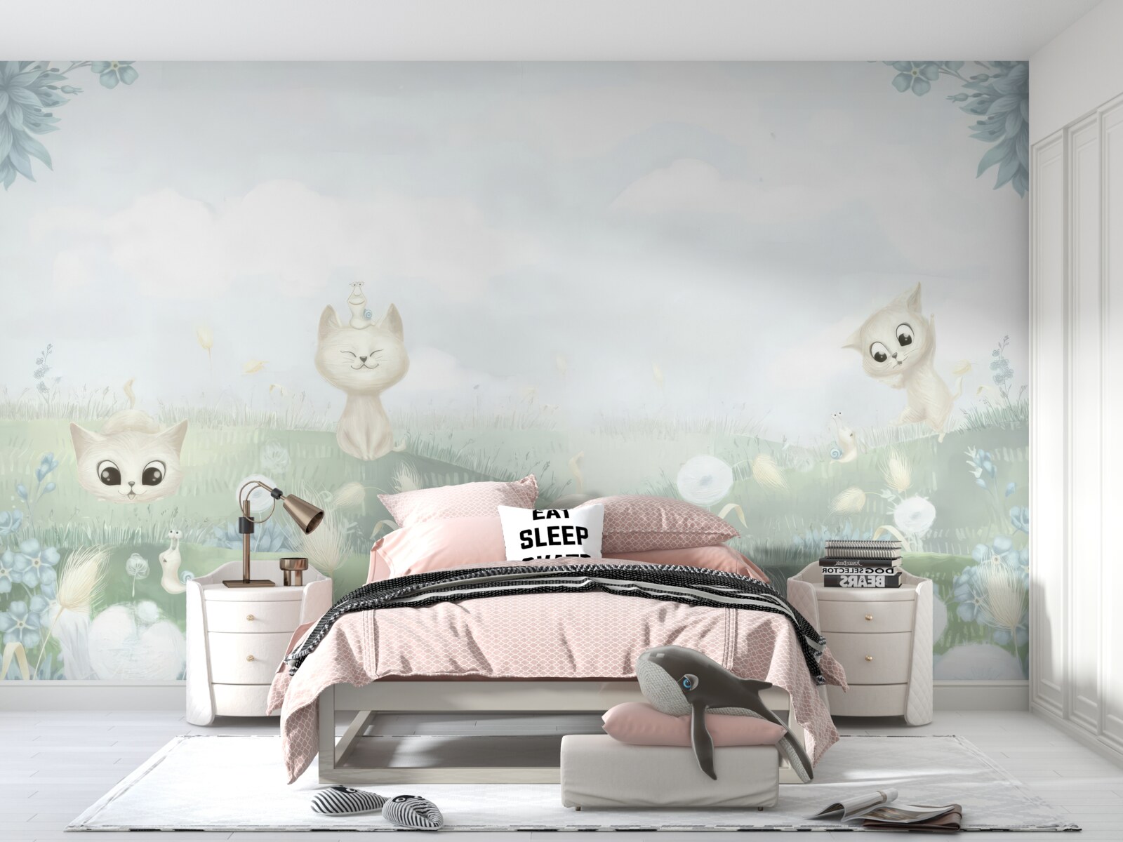 Fototapeta małe koty na trawiastym trawniku