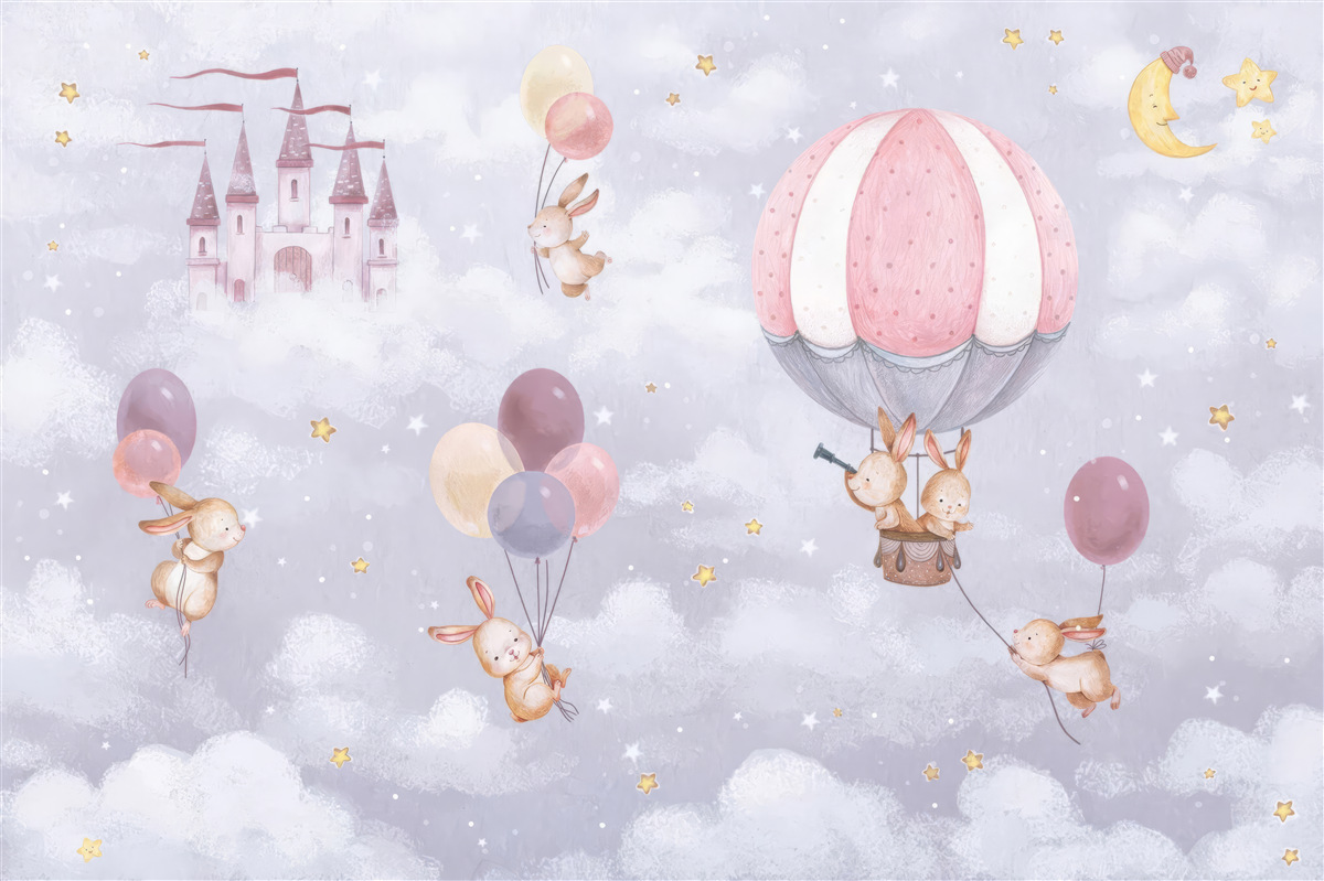 Fototapeta króliczki latają w balonach