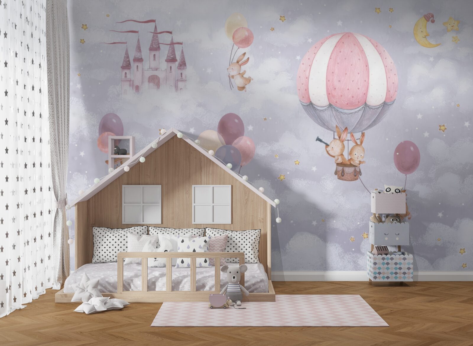 Fototapeta króliczki latają w balonach