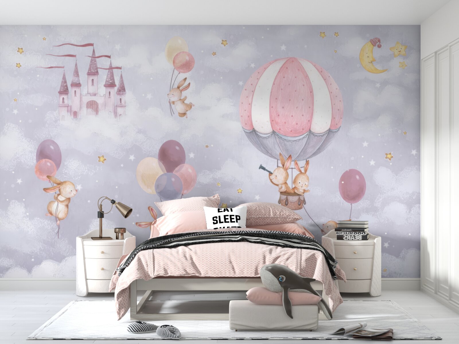 Fototapeta króliczki latają w balonach