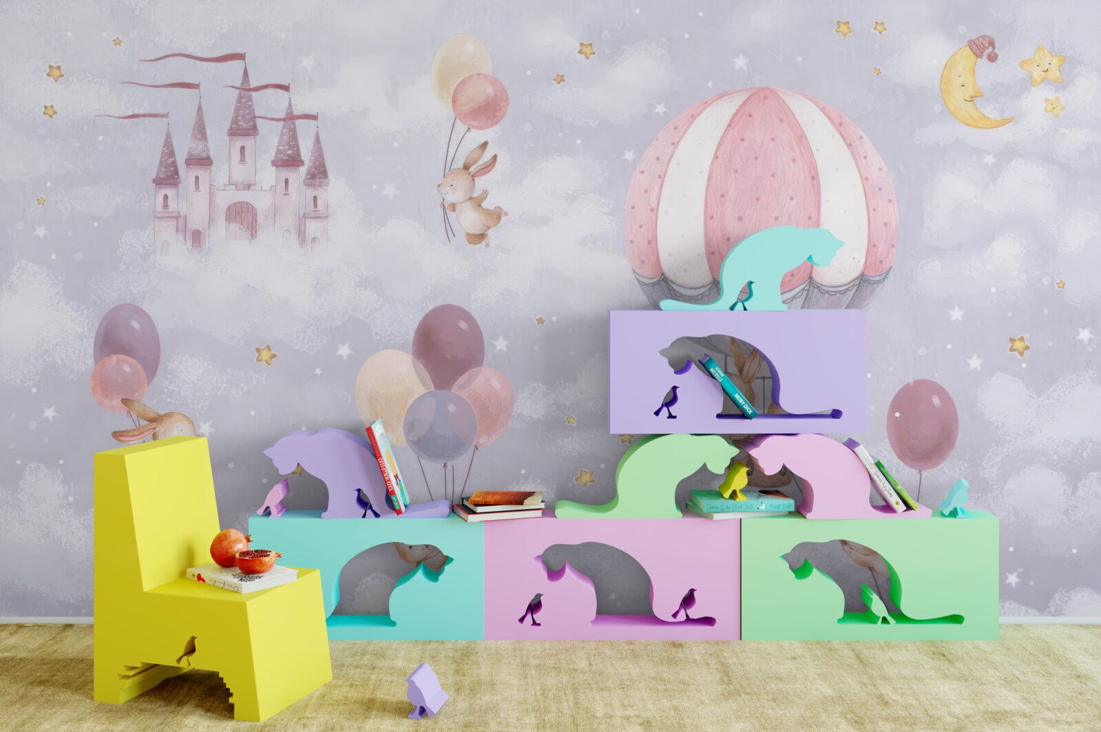 Fototapeta króliczki latają w balonach