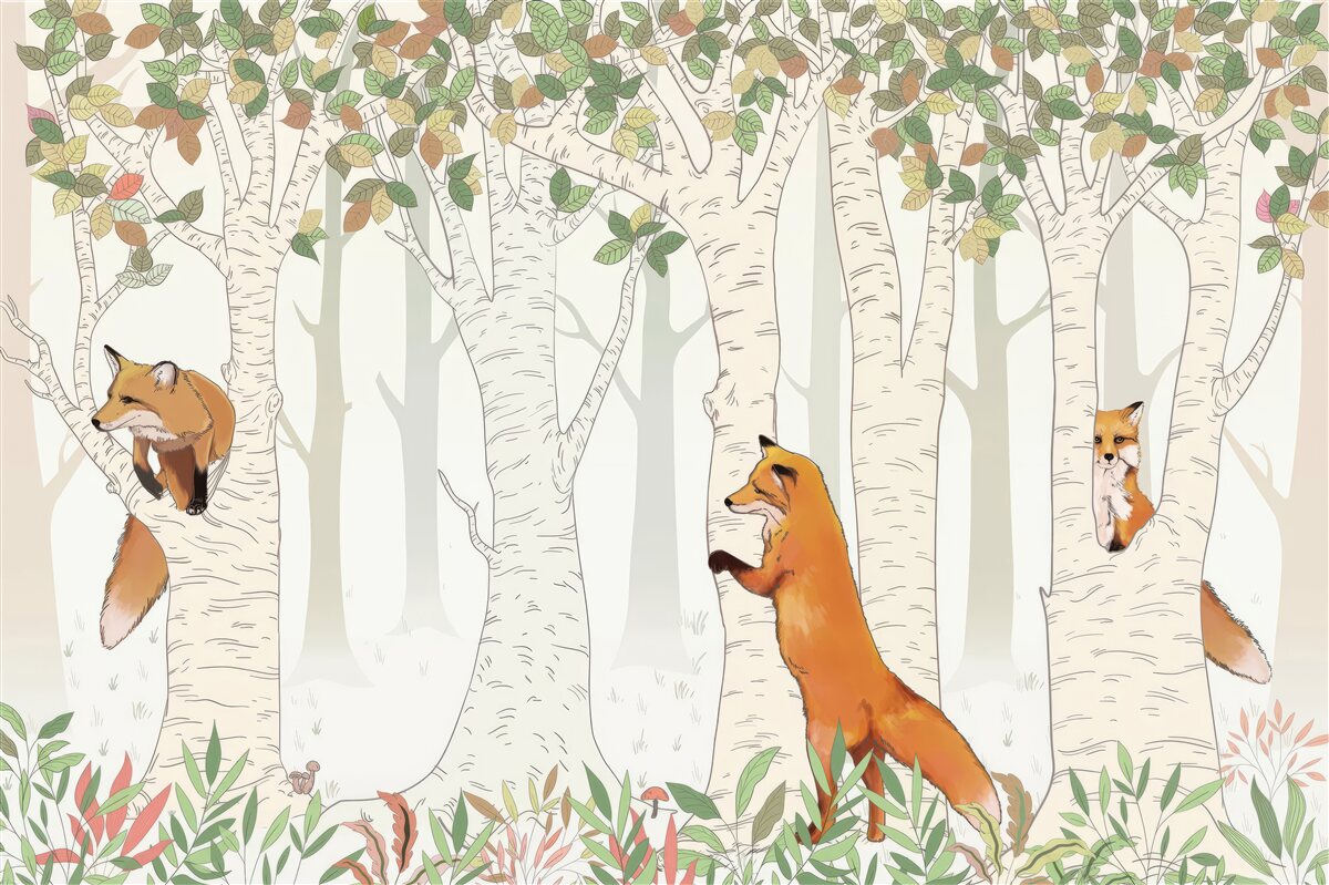 Fototapeta lisy wśród gałęzi drzew