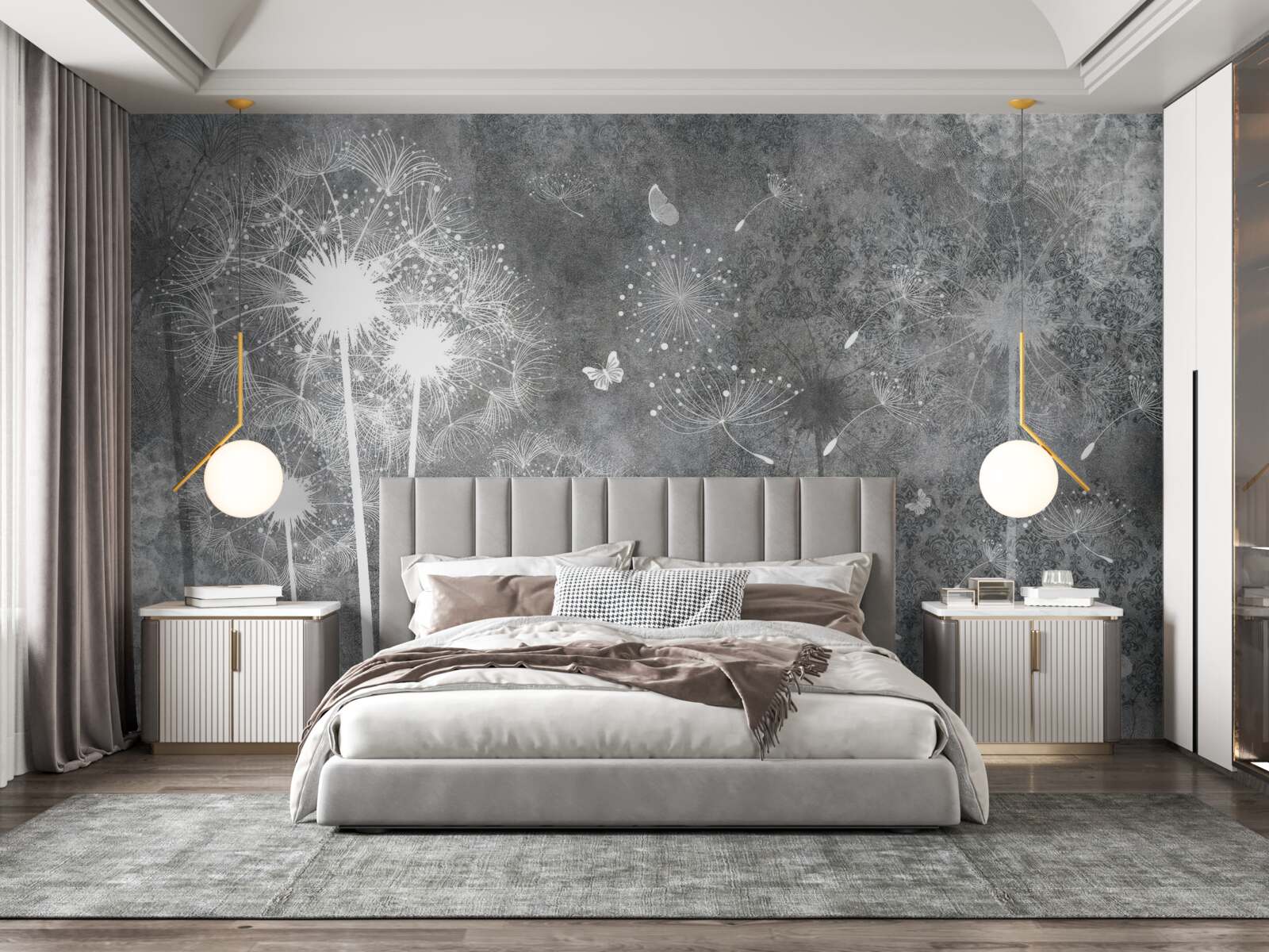 Fototapeta białe sylwetki mleczy na szarym tle