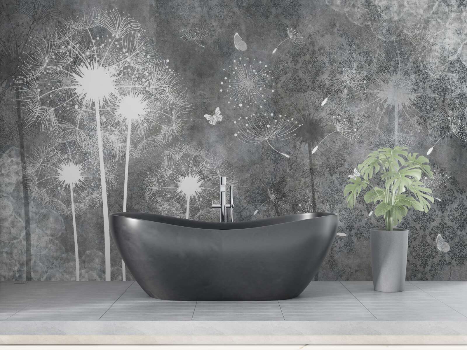 Fototapeta białe sylwetki mleczy na szarym tle