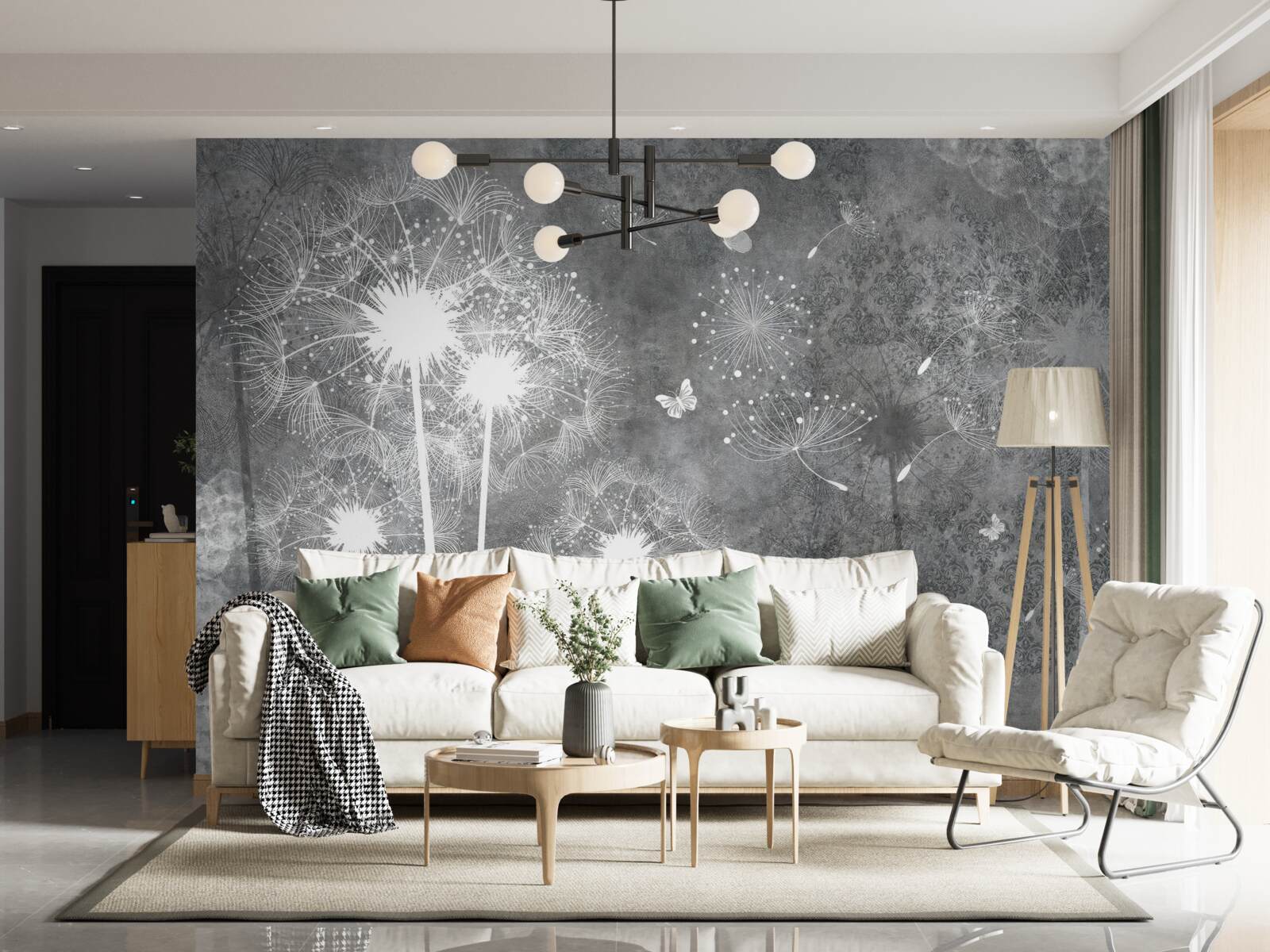 Fototapeta białe sylwetki mleczy na szarym tle