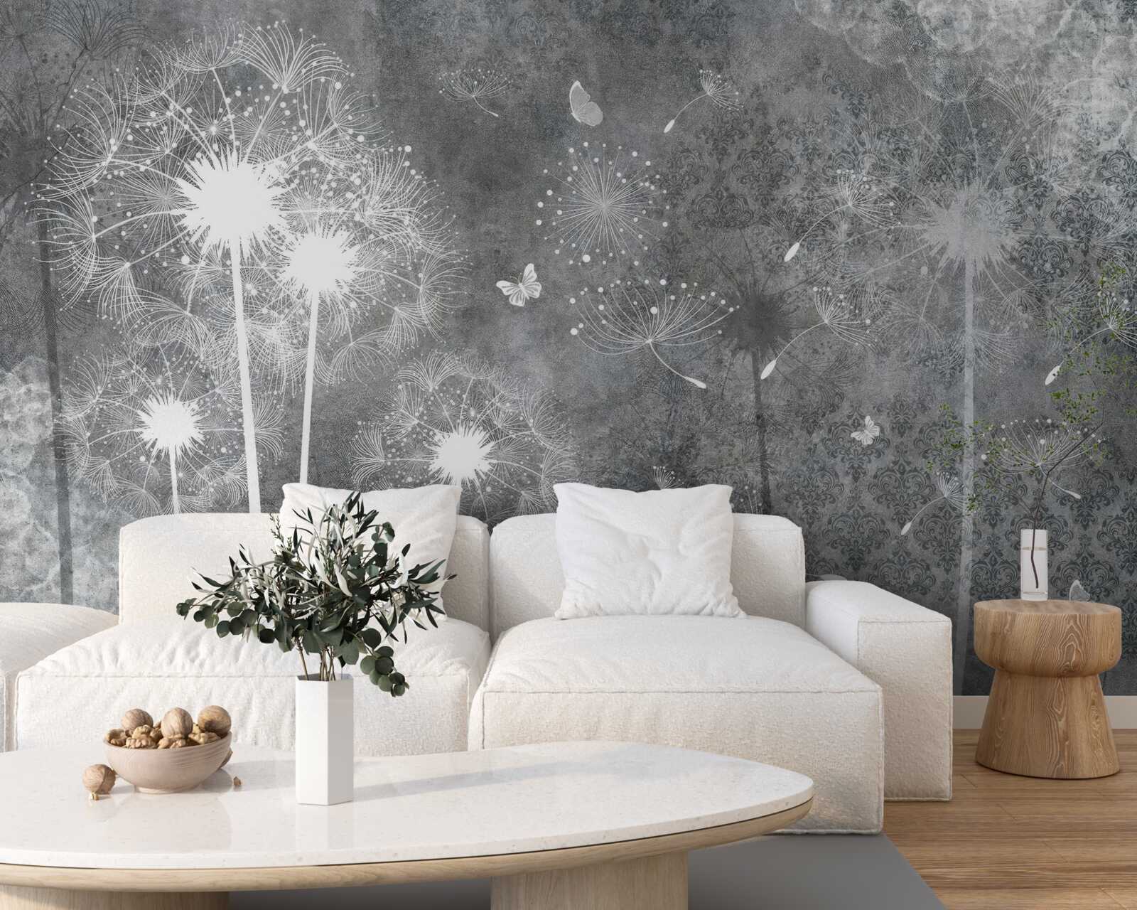 Fototapeta białe sylwetki mleczy na szarym tle