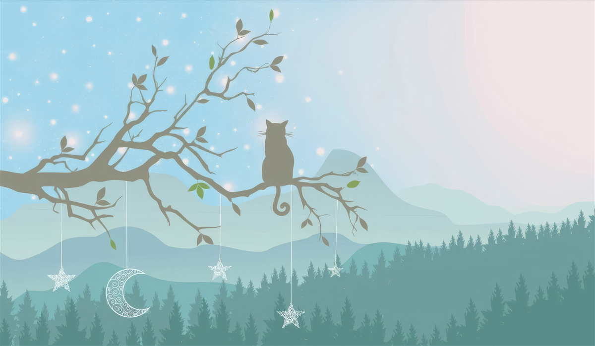 Fototapeta pojedynczy kotek siedzi na gałęzi drzewa