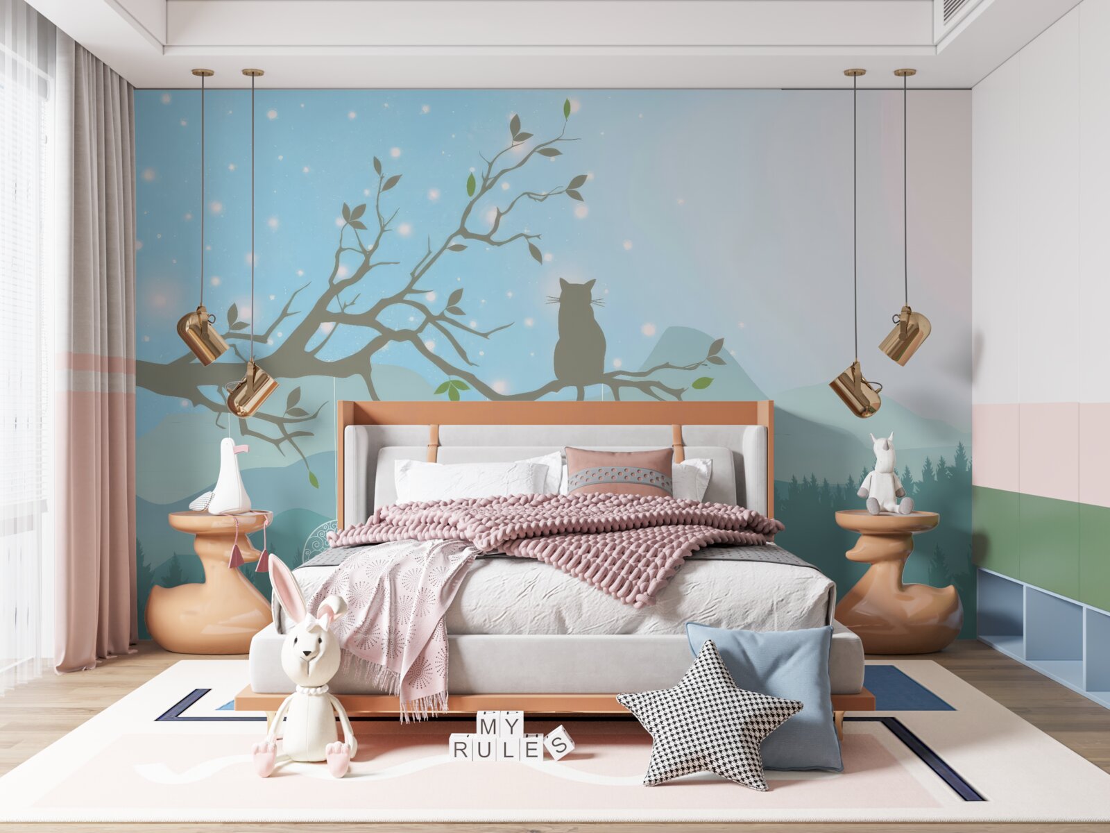 Fototapeta pojedynczy kotek siedzi na gałęzi drzewa