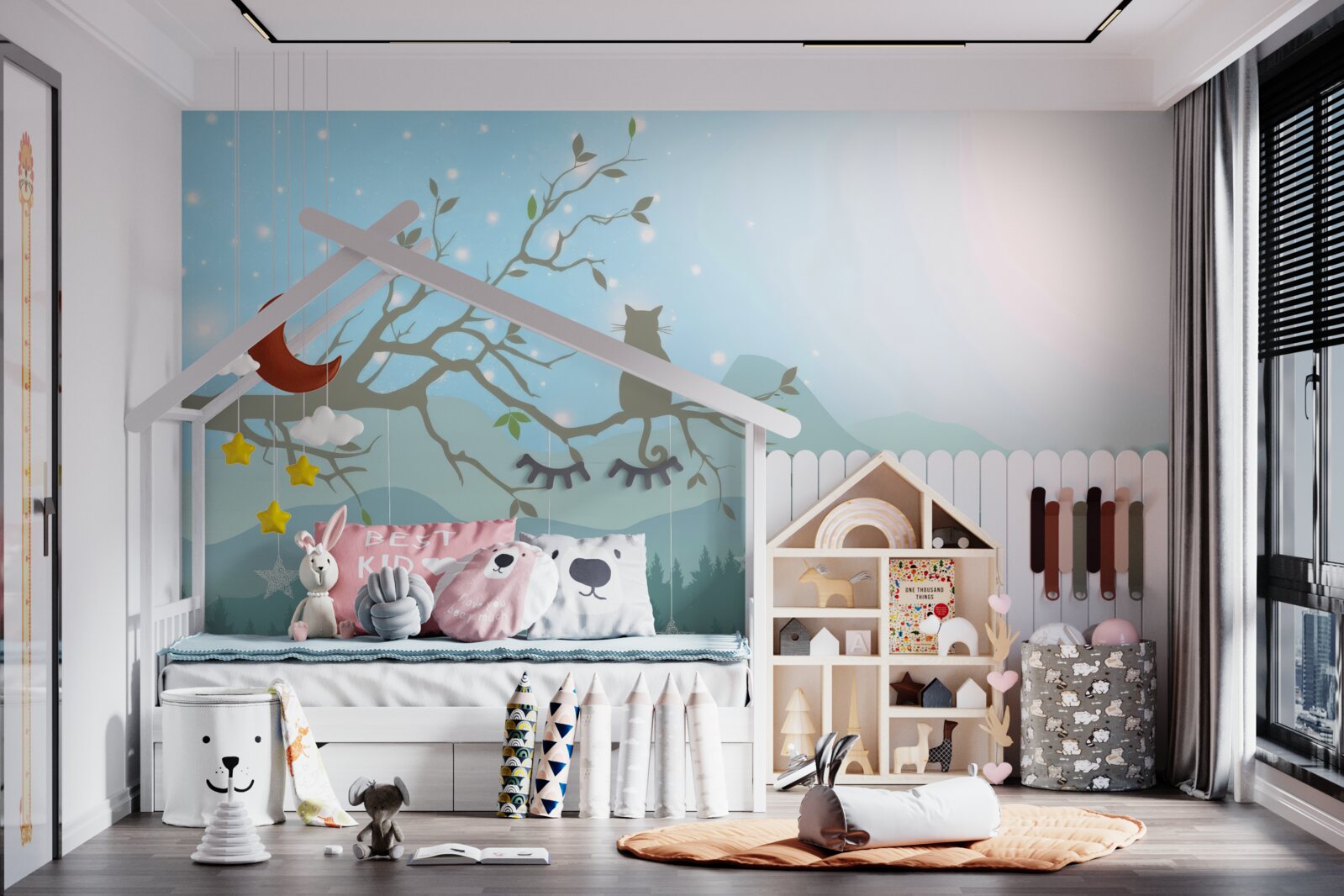 Fototapeta pojedynczy kotek siedzi na gałęzi drzewa