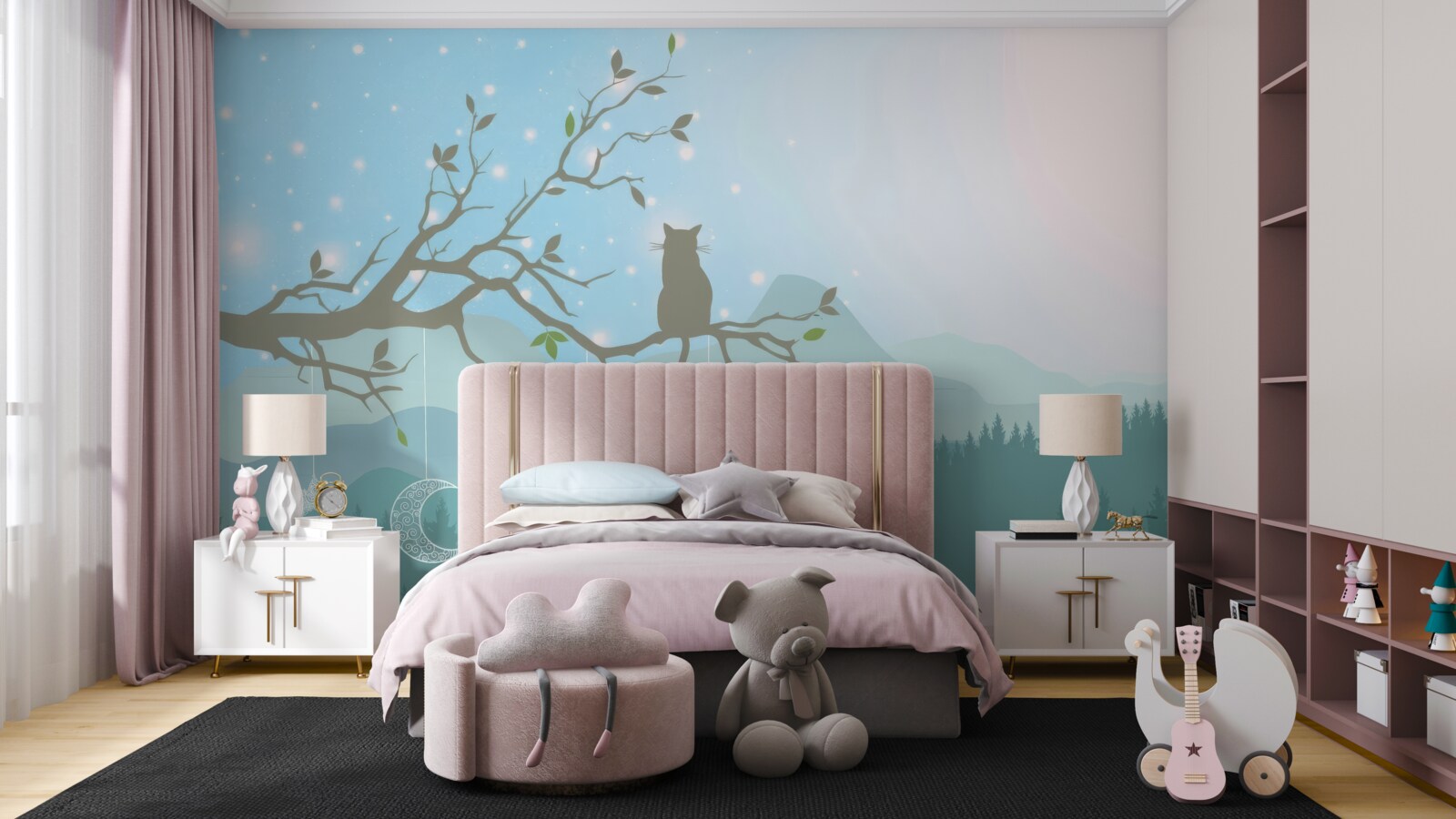 Fototapeta pojedynczy kotek siedzi na gałęzi drzewa