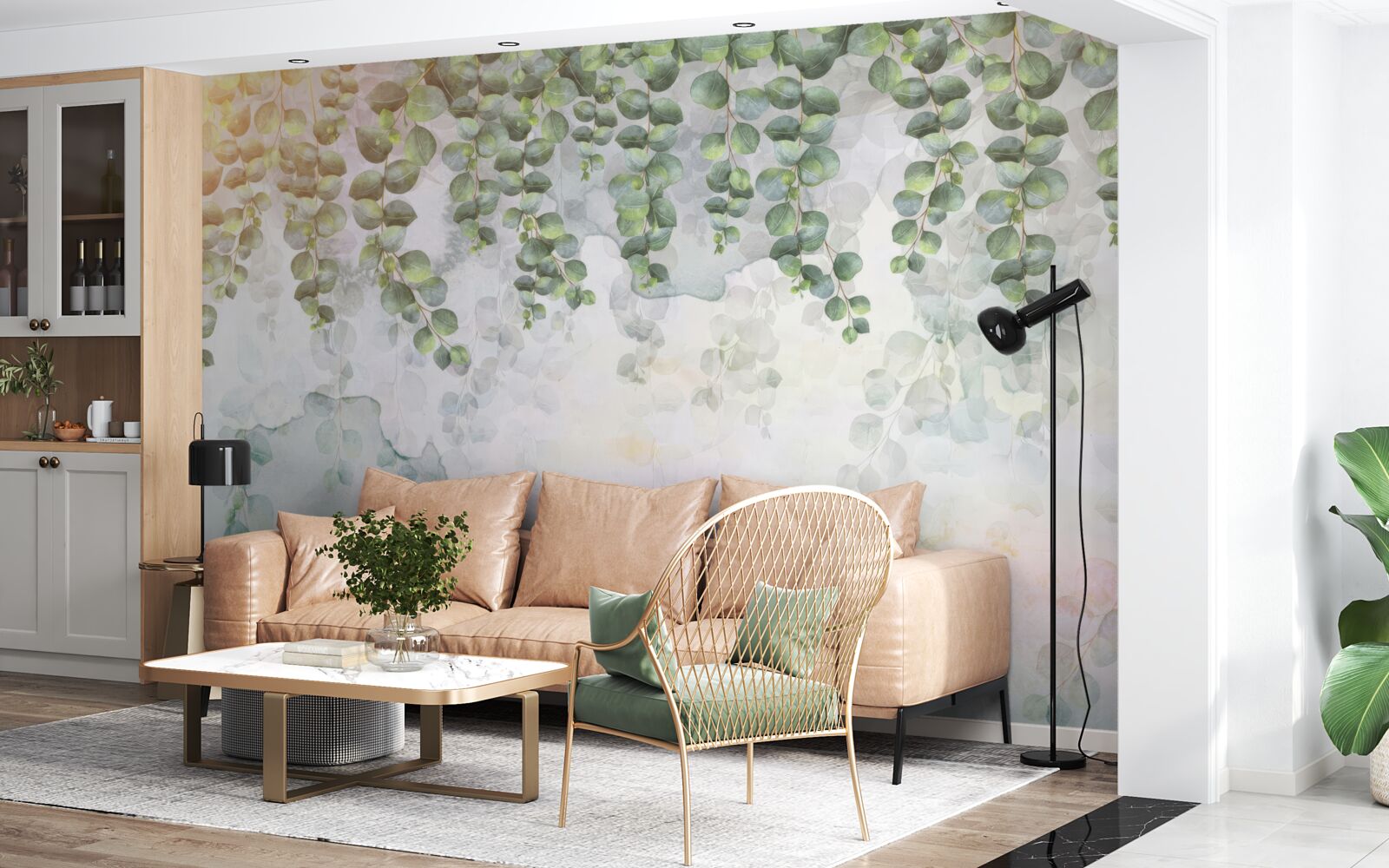 Fototapeta wiszące gałęzie z zielonymi liśćmi