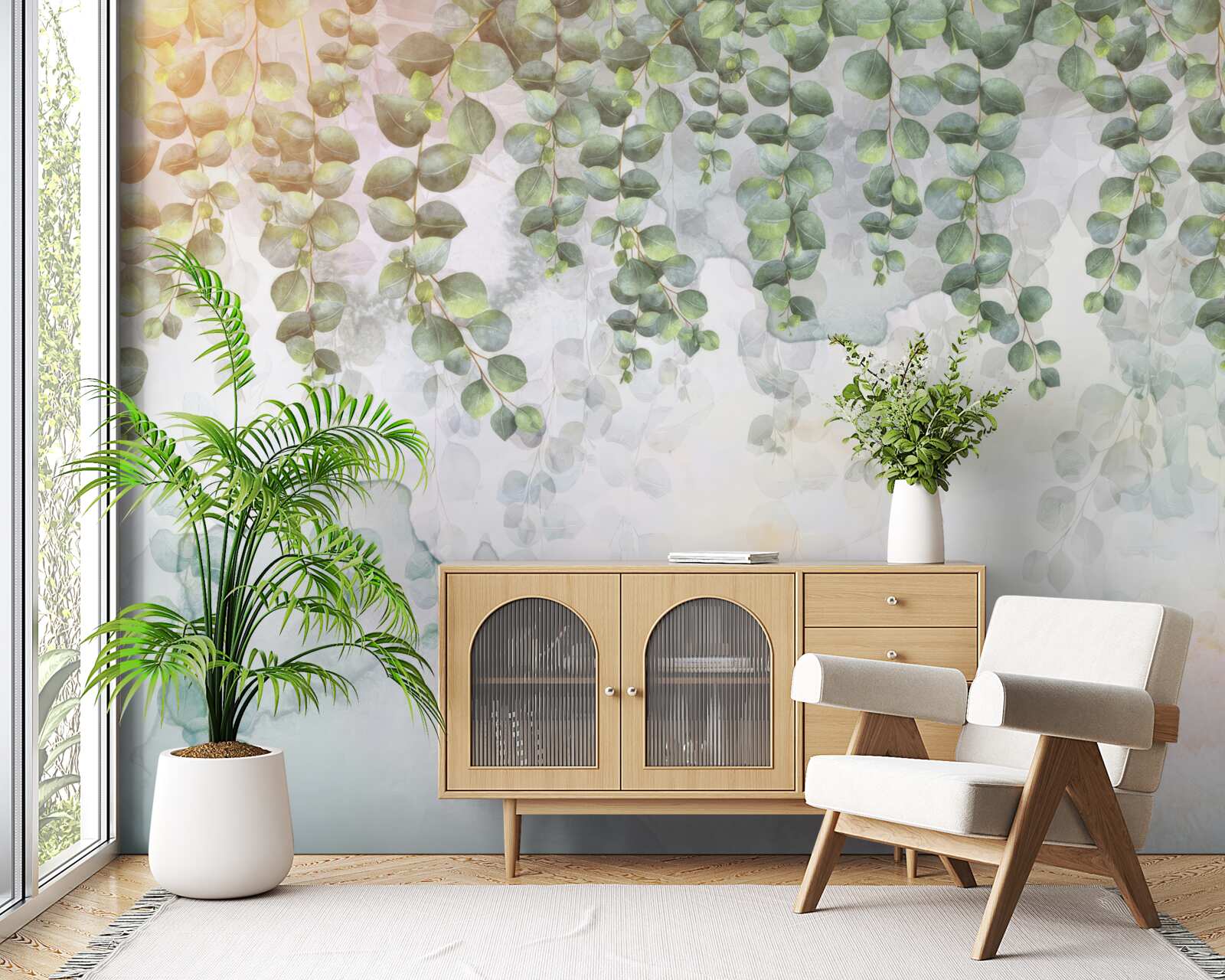 Fototapeta wiszące gałęzie z zielonymi liśćmi