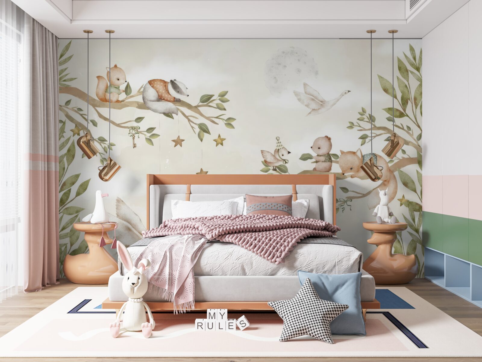 Fototapeta na gałęziach drzewa siedziały różne zwierzęta