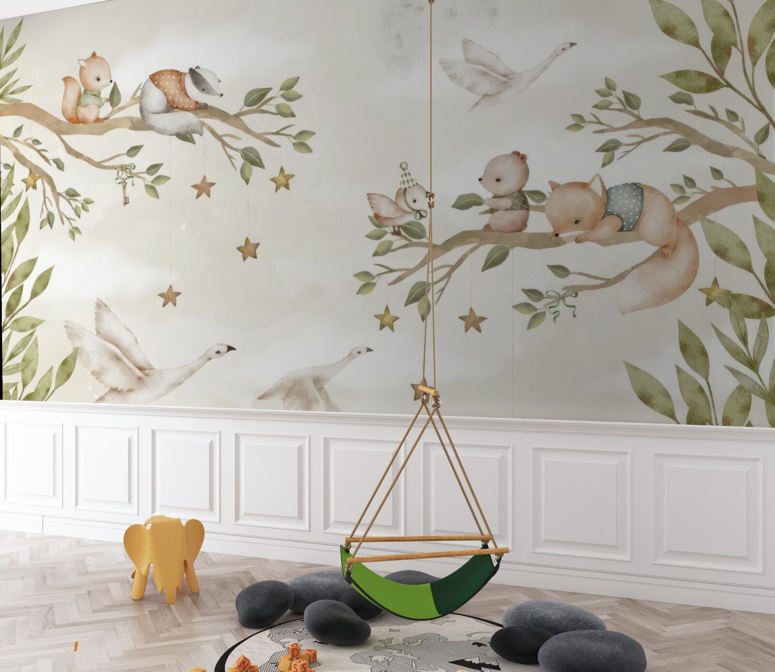 Fototapeta na gałęziach drzewa siedziały różne zwierzęta