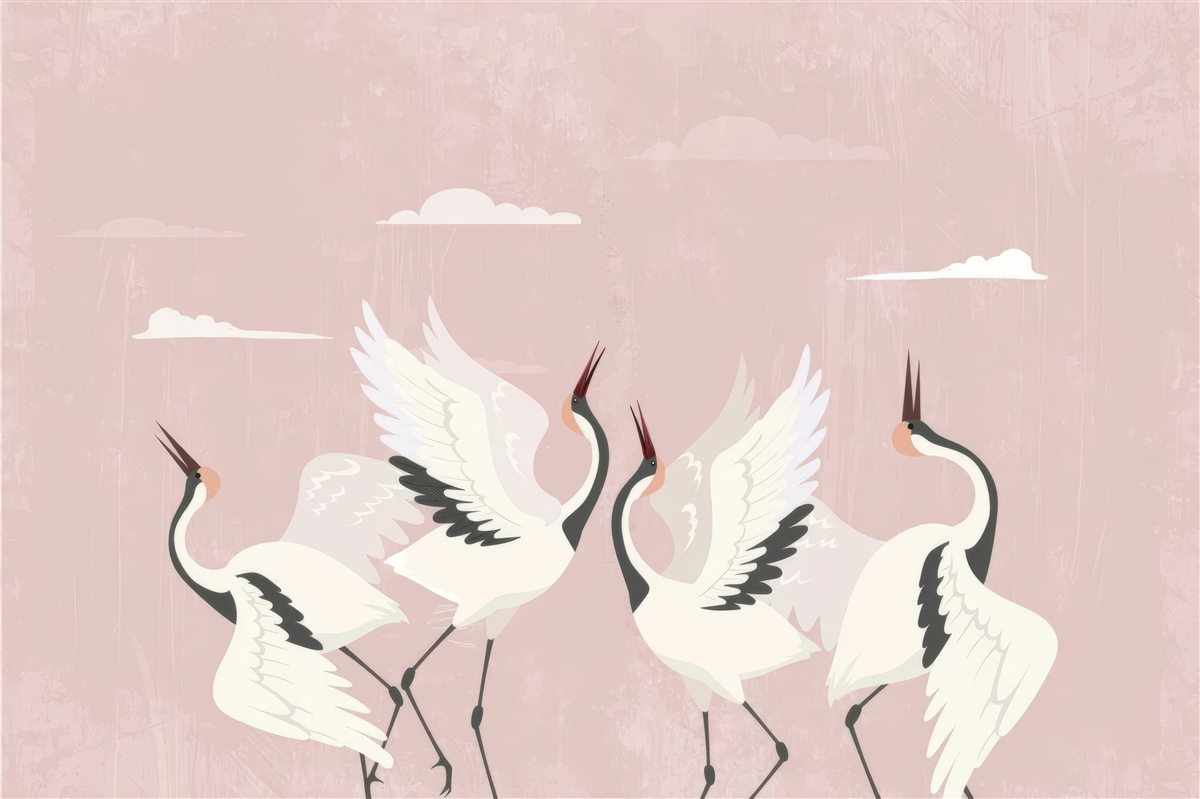 Fototapeta bociany wyciągają szyje i patrzą w górę