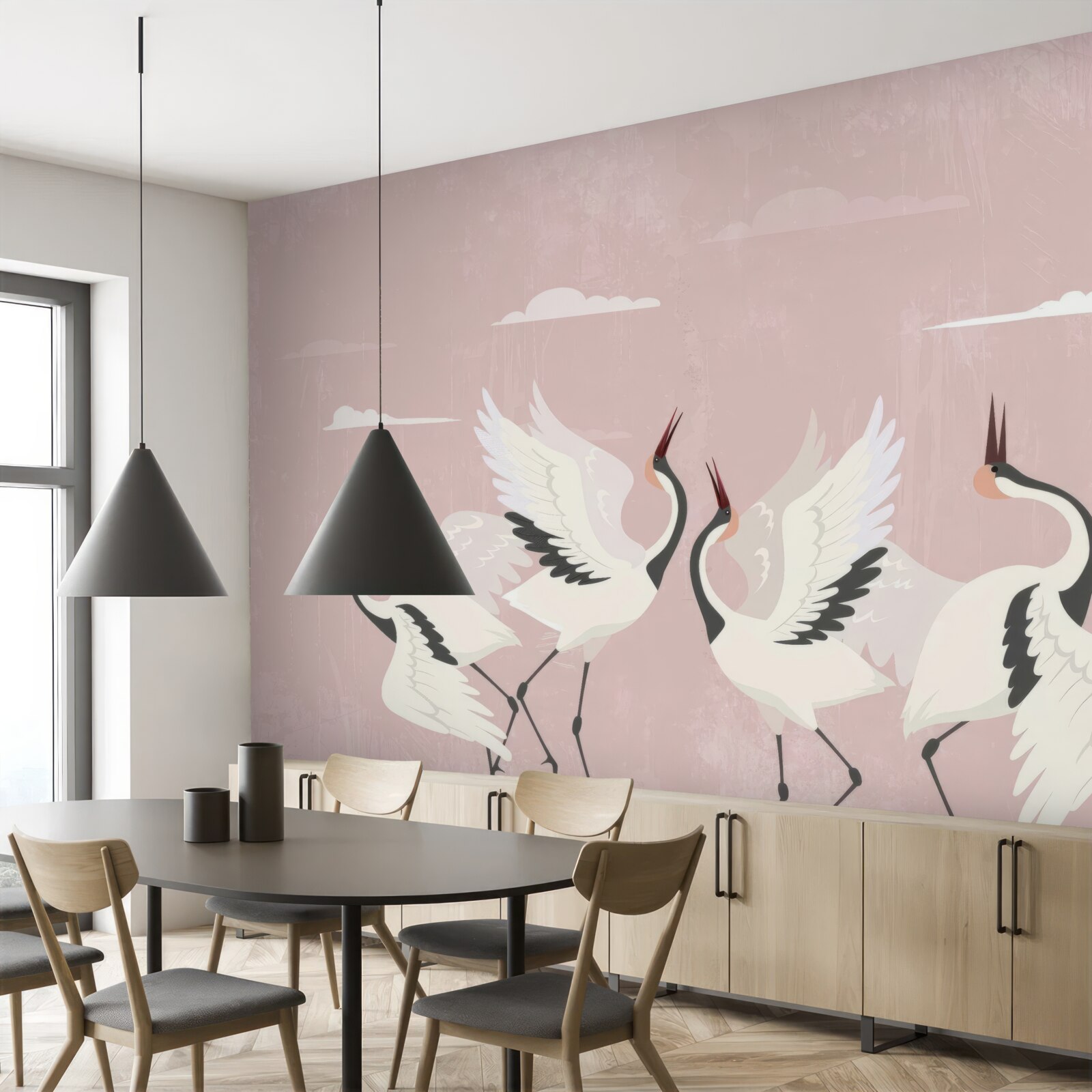 Fototapeta bociany wyciągają szyje i patrzą w górę