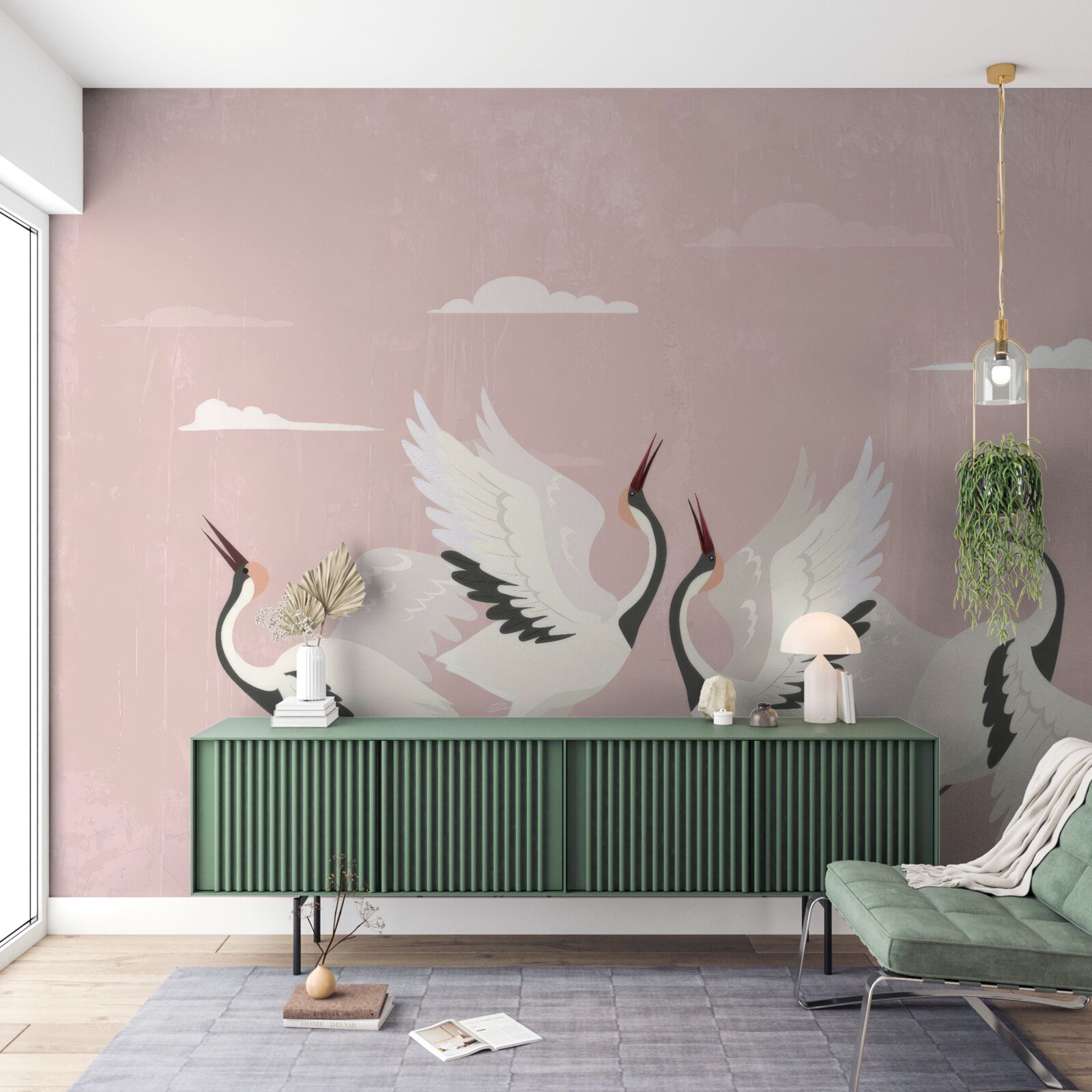 Fototapeta bociany wyciągają szyje i patrzą w górę