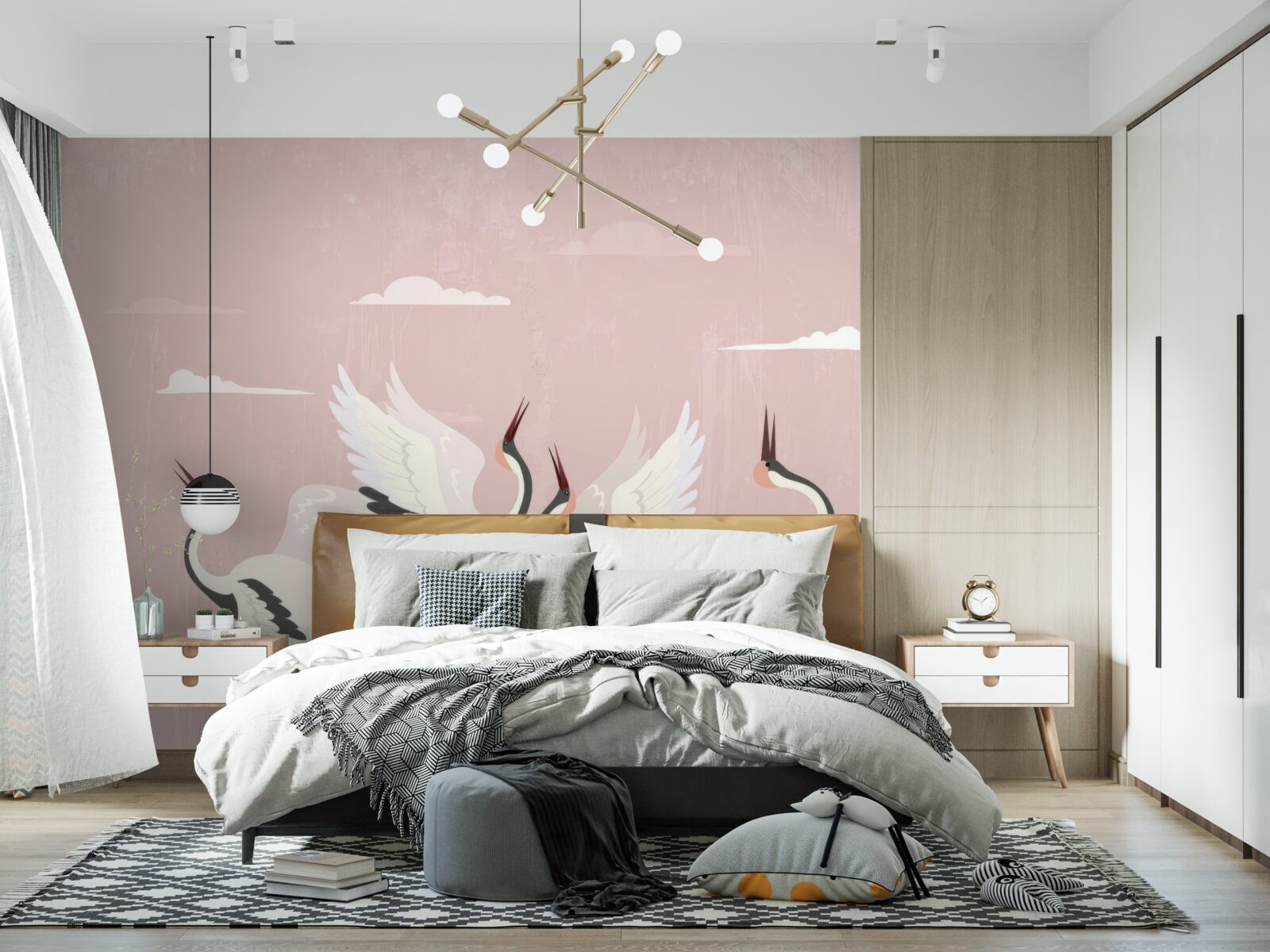 Fototapeta bociany wyciągają szyje i patrzą w górę