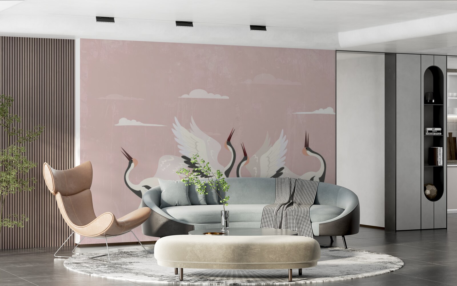 Fototapeta bociany wyciągają szyje i patrzą w górę