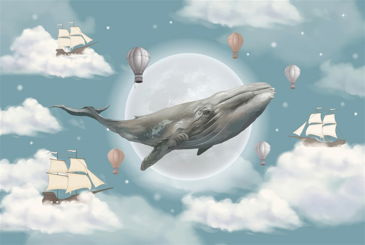 Fototapeta ogromny kaszalot na tle pełni księżyca