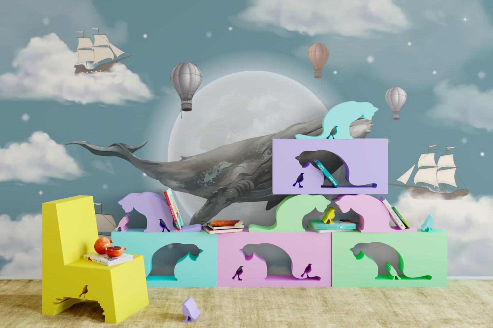 Fototapeta ogromny kaszalot na tle pełni księżyca