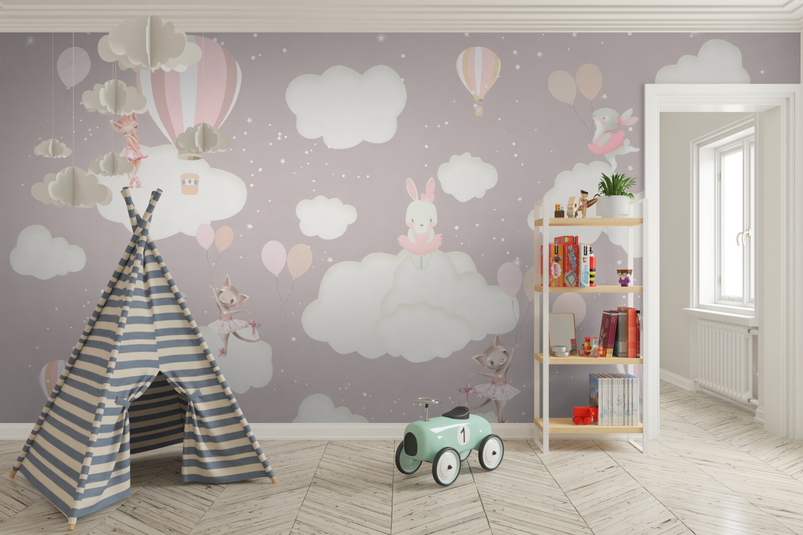 Fototapeta chmury stały się placem zabaw dla zwierząt