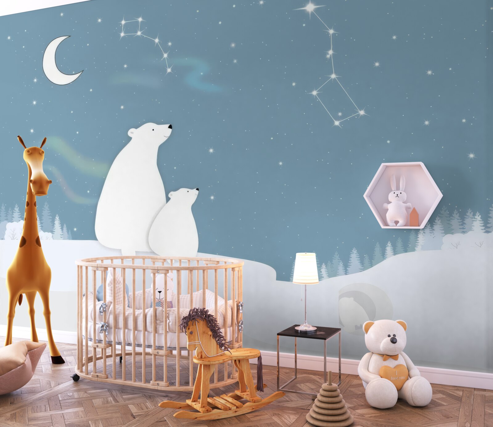 Fototapeta niedźwiedzica i jej młode patrzą w gwiazdy