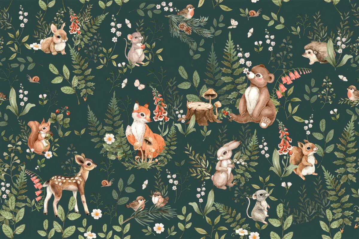 Fototapeta wśród zielonych liści znajdują się różne zwierzęta