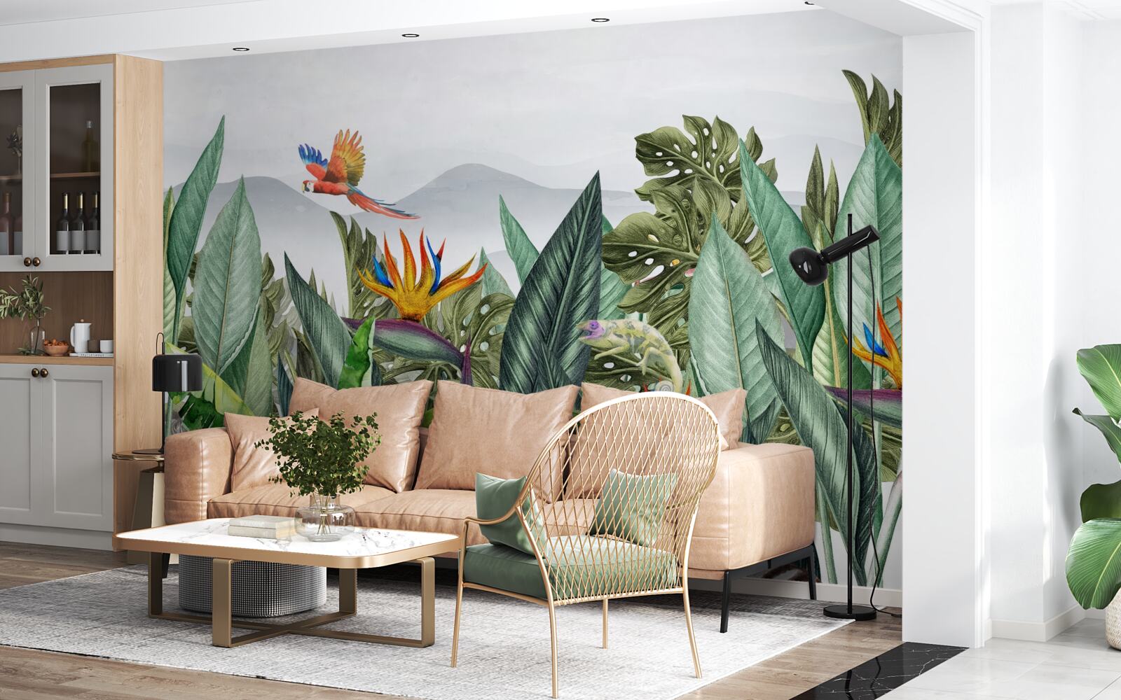 Fototapeta różnorodna zieleń ze zwierzętami i ptakami