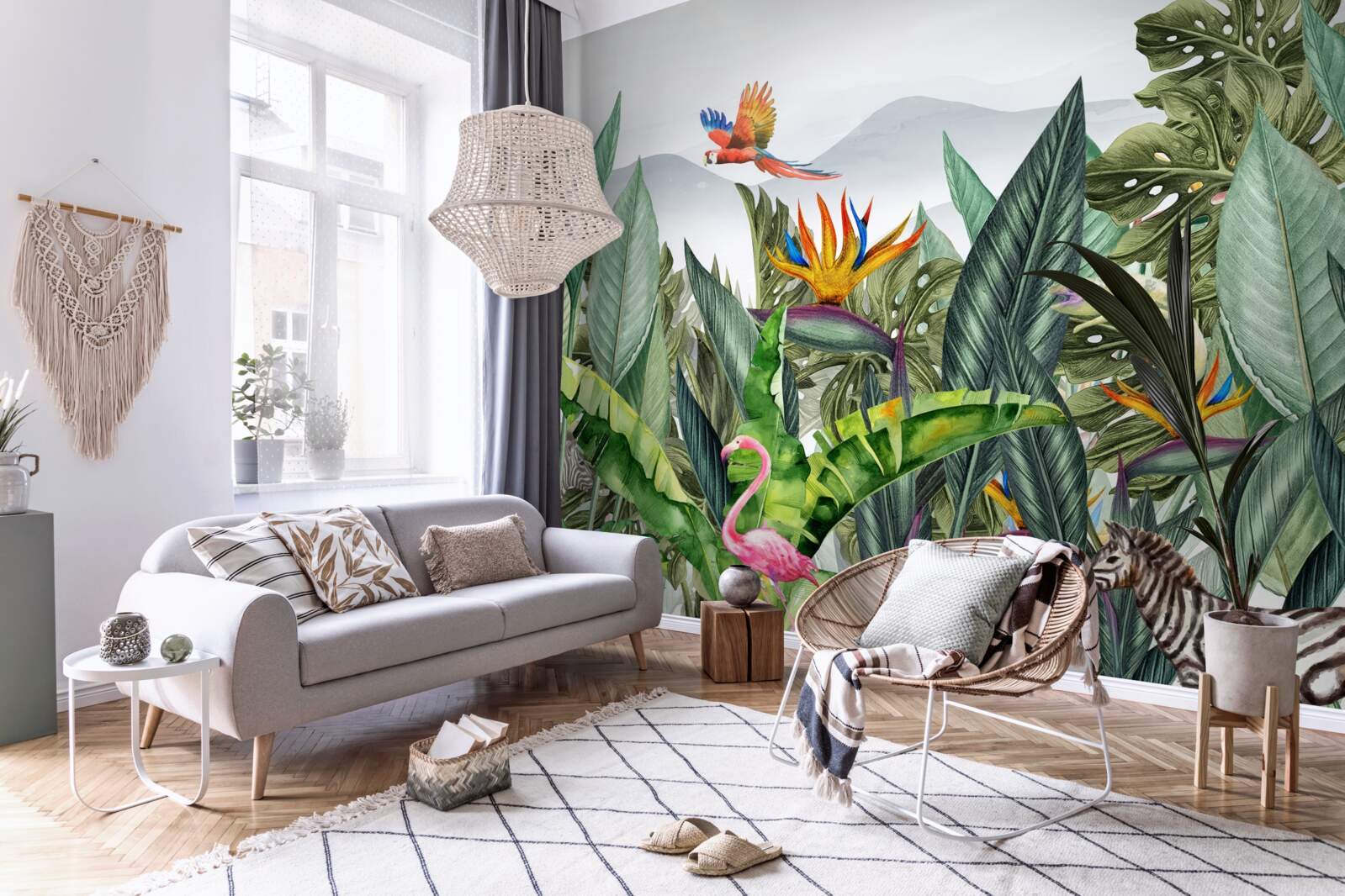 Fototapeta różnorodna zieleń ze zwierzętami i ptakami