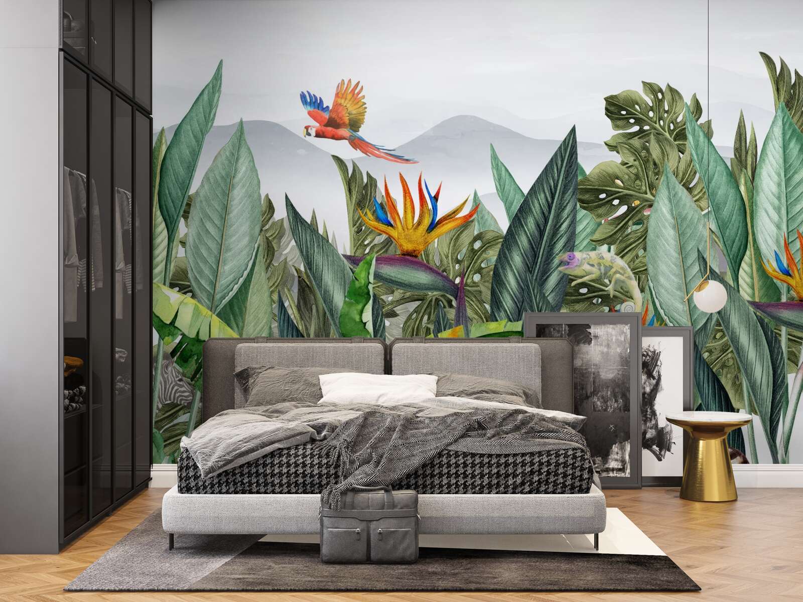 Fototapeta różnorodna zieleń ze zwierzętami i ptakami