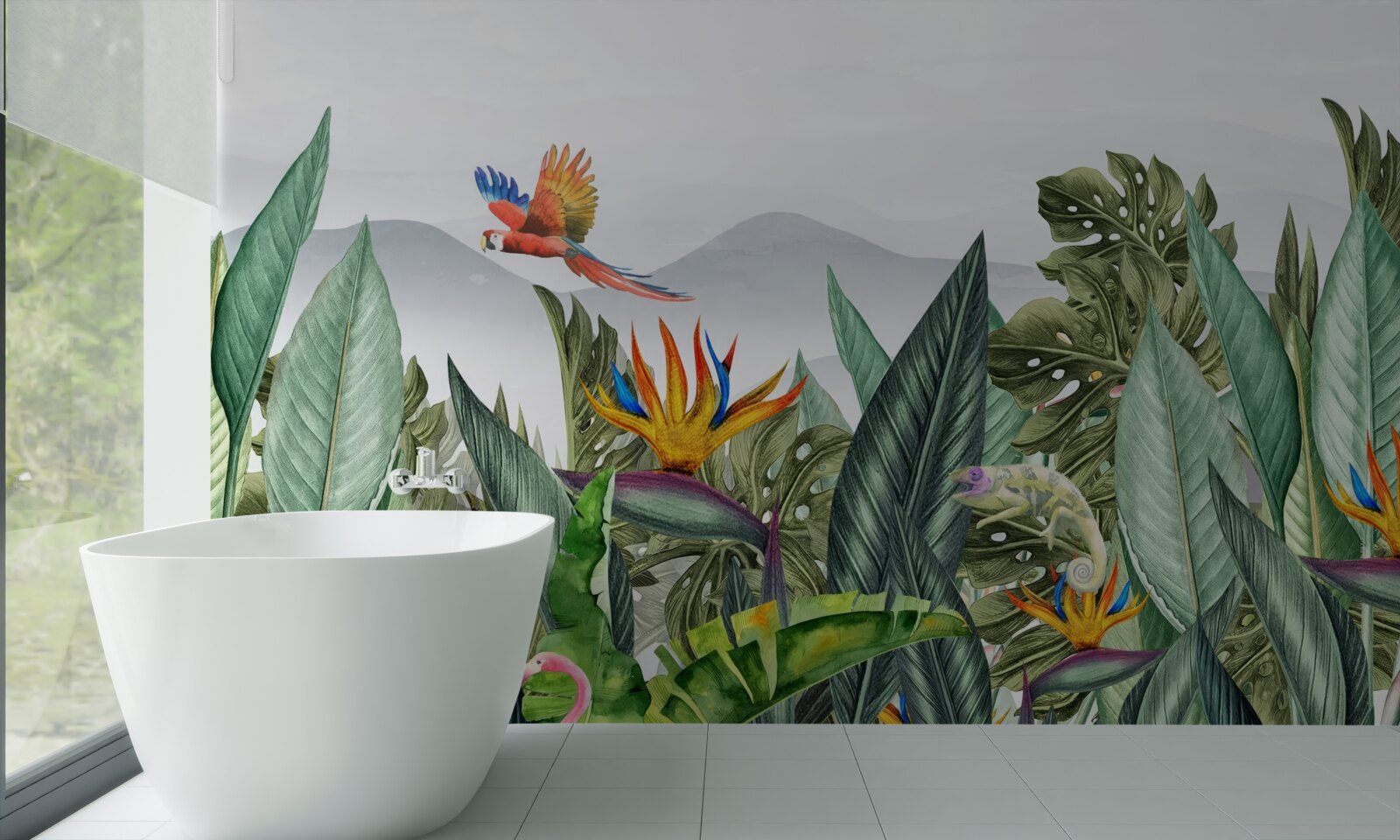 Fototapeta różnorodna zieleń ze zwierzętami i ptakami