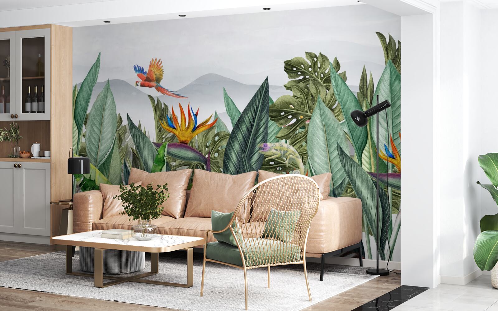 Fototapeta różnorodna zieleń ze zwierzętami i ptakami