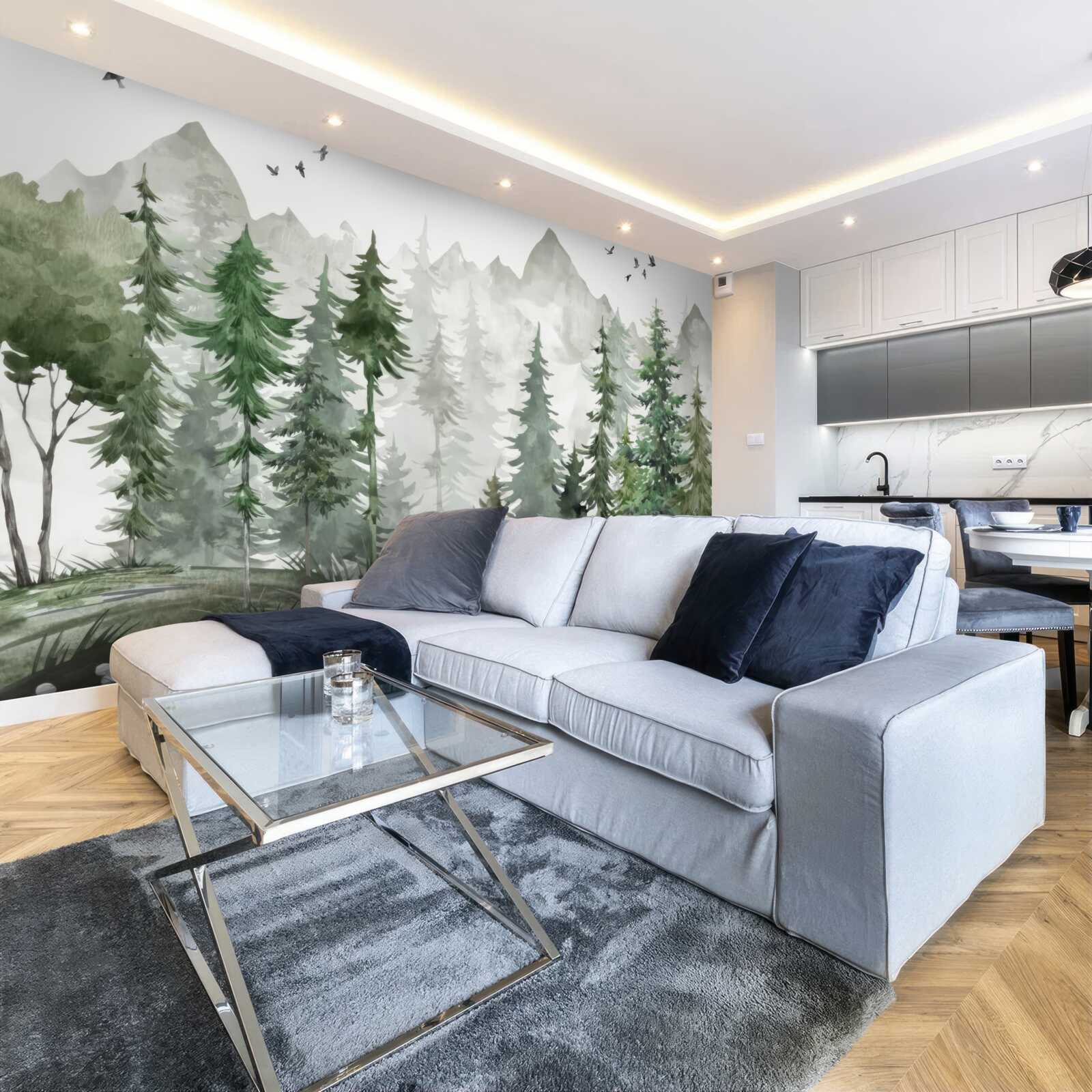 Fototapeta las i góry malowane akwarelą